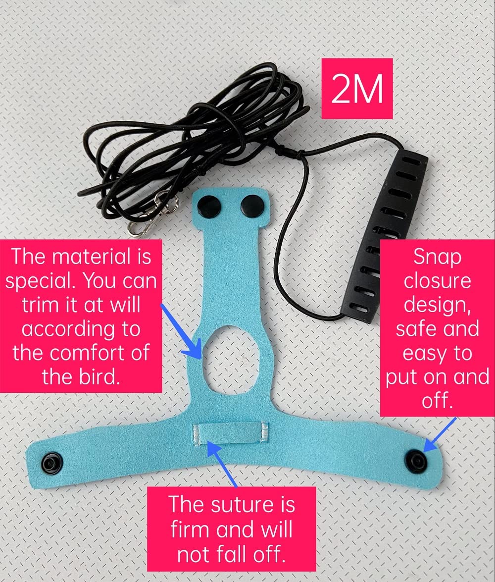 Hezhuo Bird Flight Harness Vest, Parrot Suit With Leash For Parakeets Cockatiels Conures Budgies, Flying Clothes Rope And Handle Outdoor Activities Training, Anti Bite (2M, Blue)