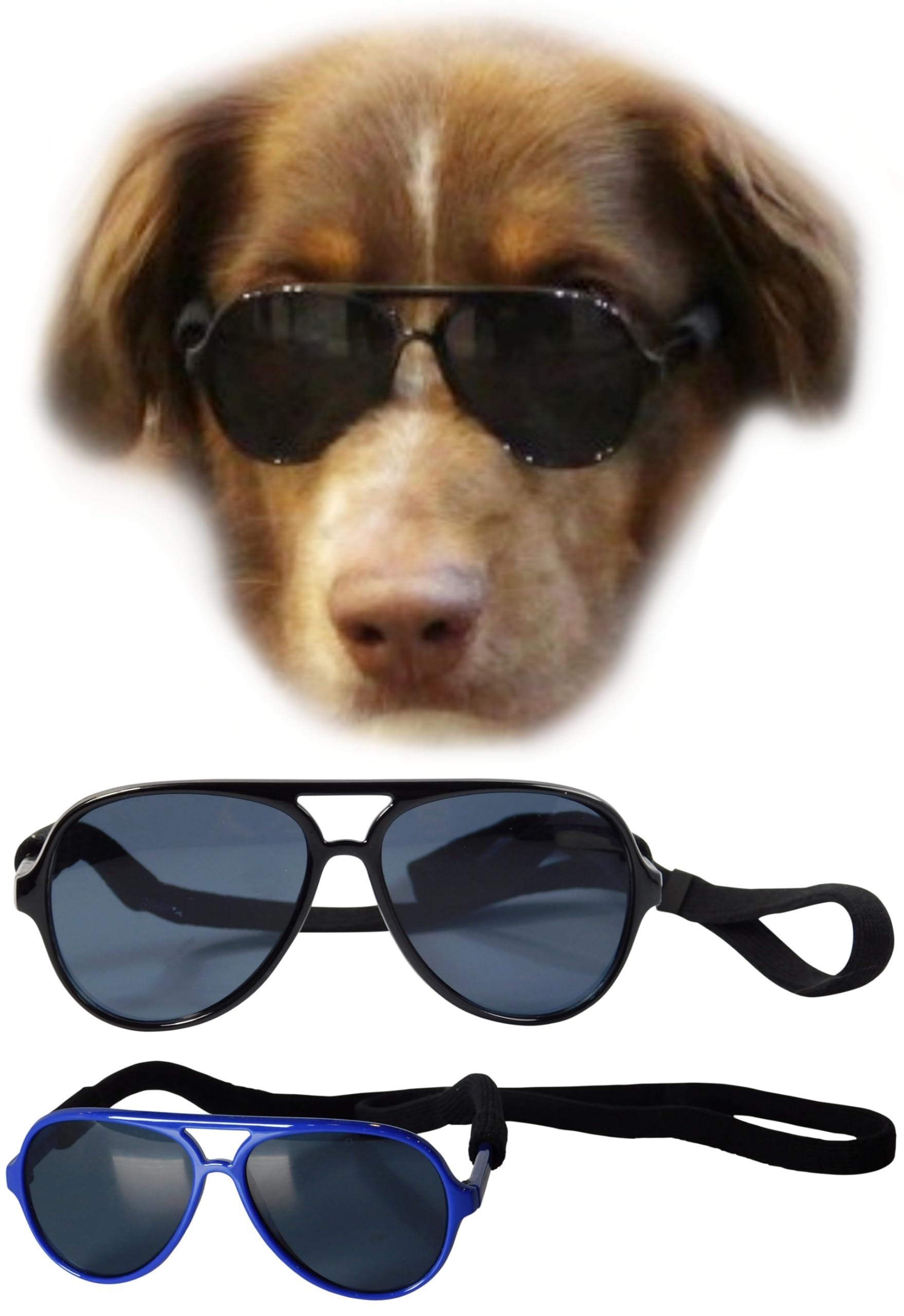 G010 Dog Pet Costume Prop Aviator Sunglasses Medium Breeds 20-40 Lbs (2-Pack Black+Navy Blue)