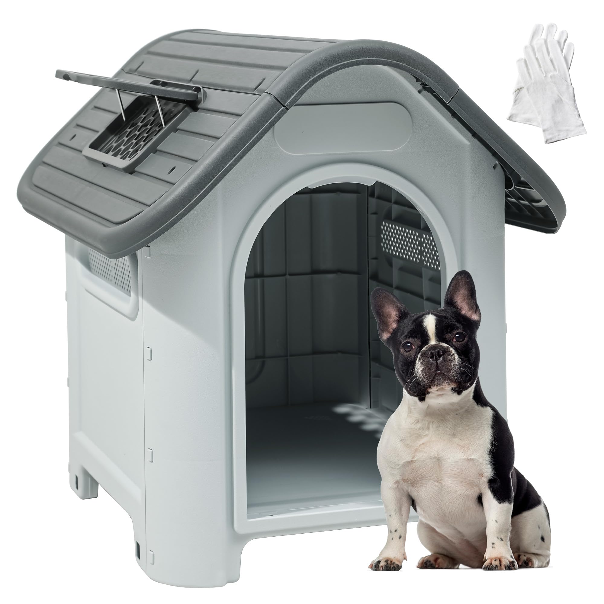 Yitahome 30'' Large Dog House Outdoor Plastic Doghouse Water Resistant Pet House With Adjustable Skylight And Elevated Base For 
