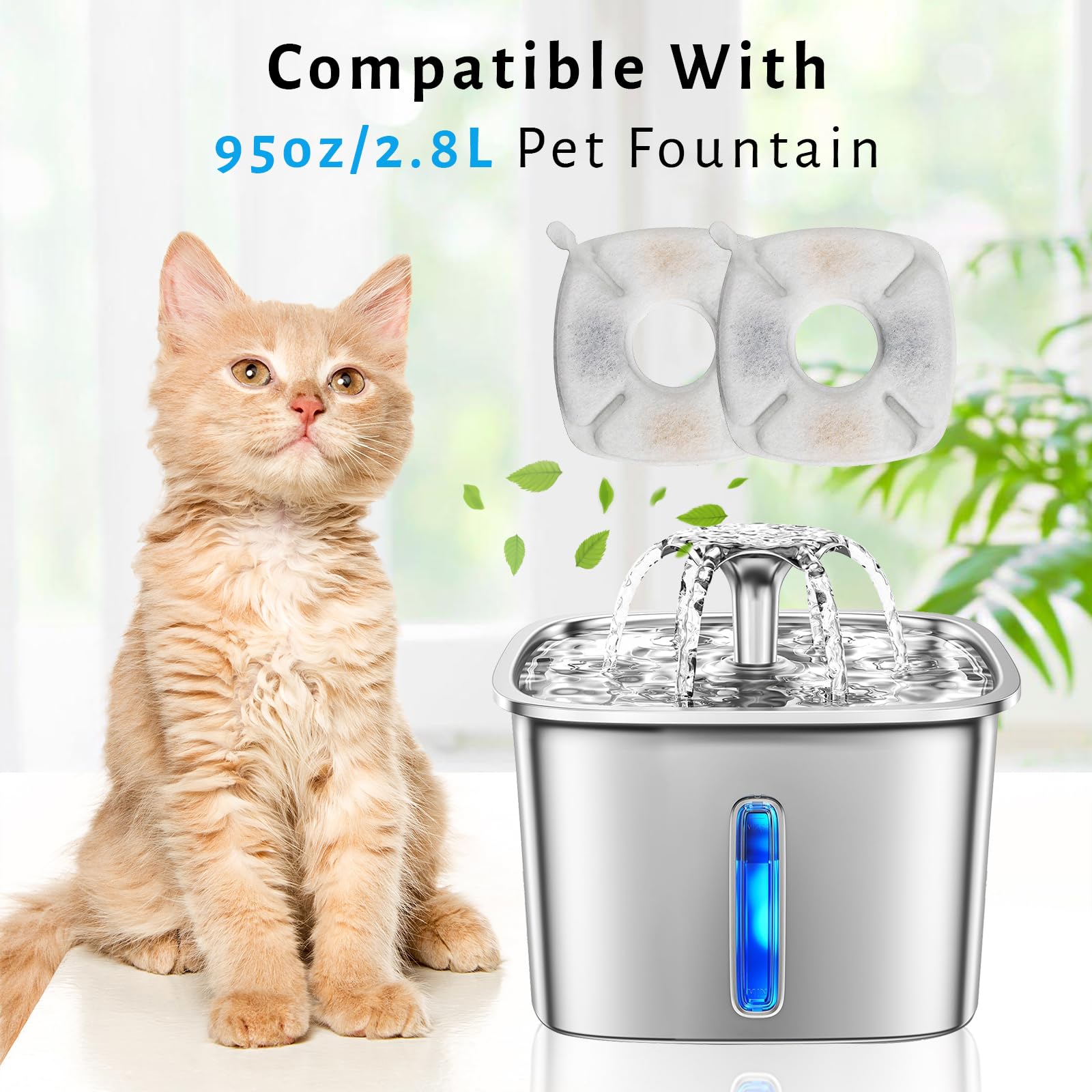 Dooob Cat Water Fountain Filter, 24 Packs Cat Fountain Filter, 48 Pcs Cat Fountain Replacement Filters, Pet Water Fountain Filte