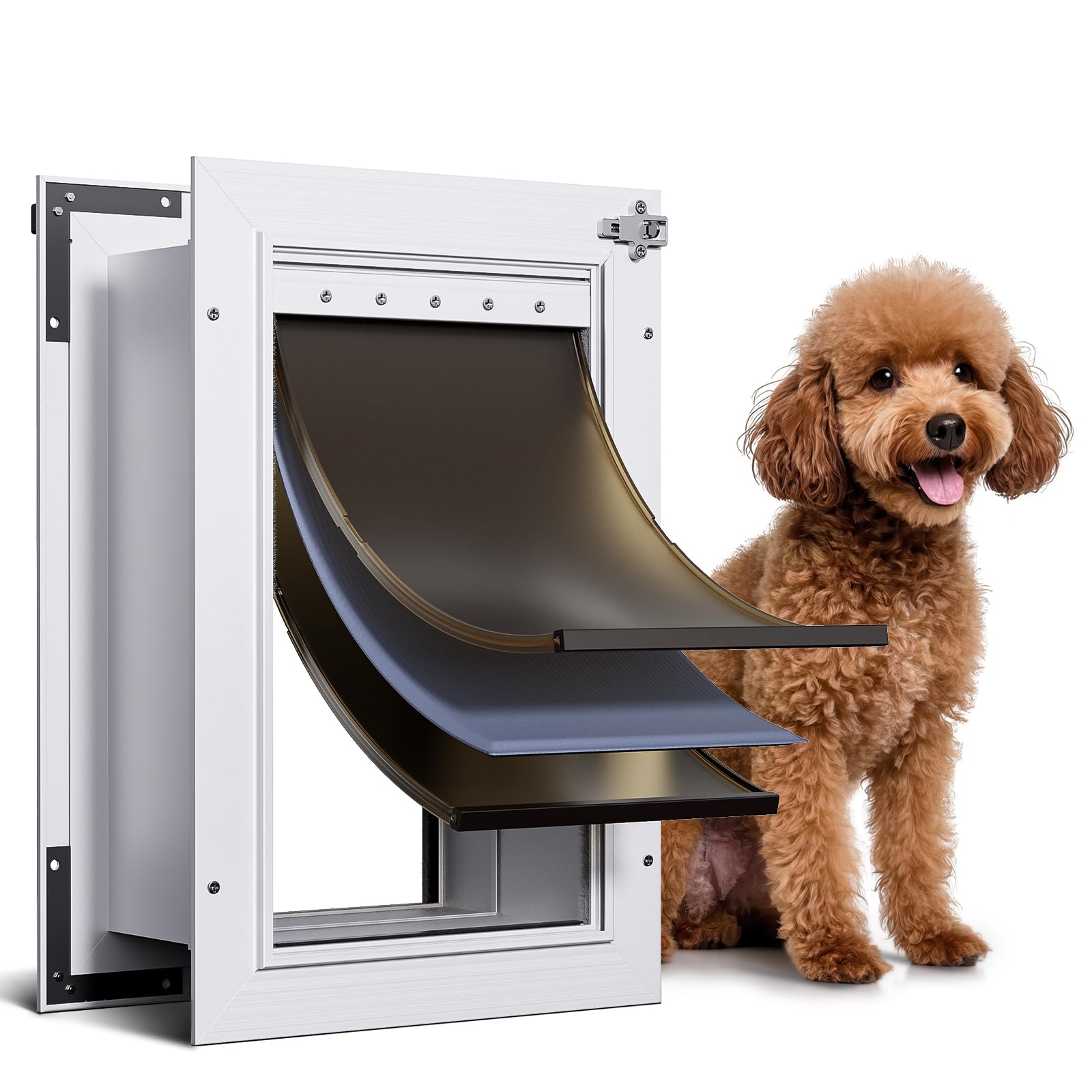 3-Flap Dog Door, All Aluminum Alloy Medium Dog Doggy Doggie Door For Wall, Telescoping Tunnel, Heavy Duty Pet Door For Dogs, Ins