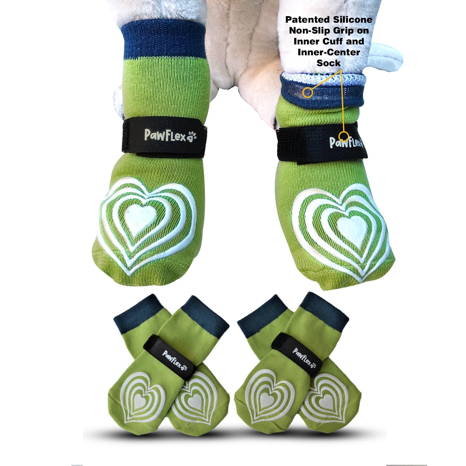 Medical Therapeutic Double Sided Non-Slip Cotton Dog Socks | Pawflex Comfy Pawz Silicone Grip On Inner Cuff No Twisting Or Slidi