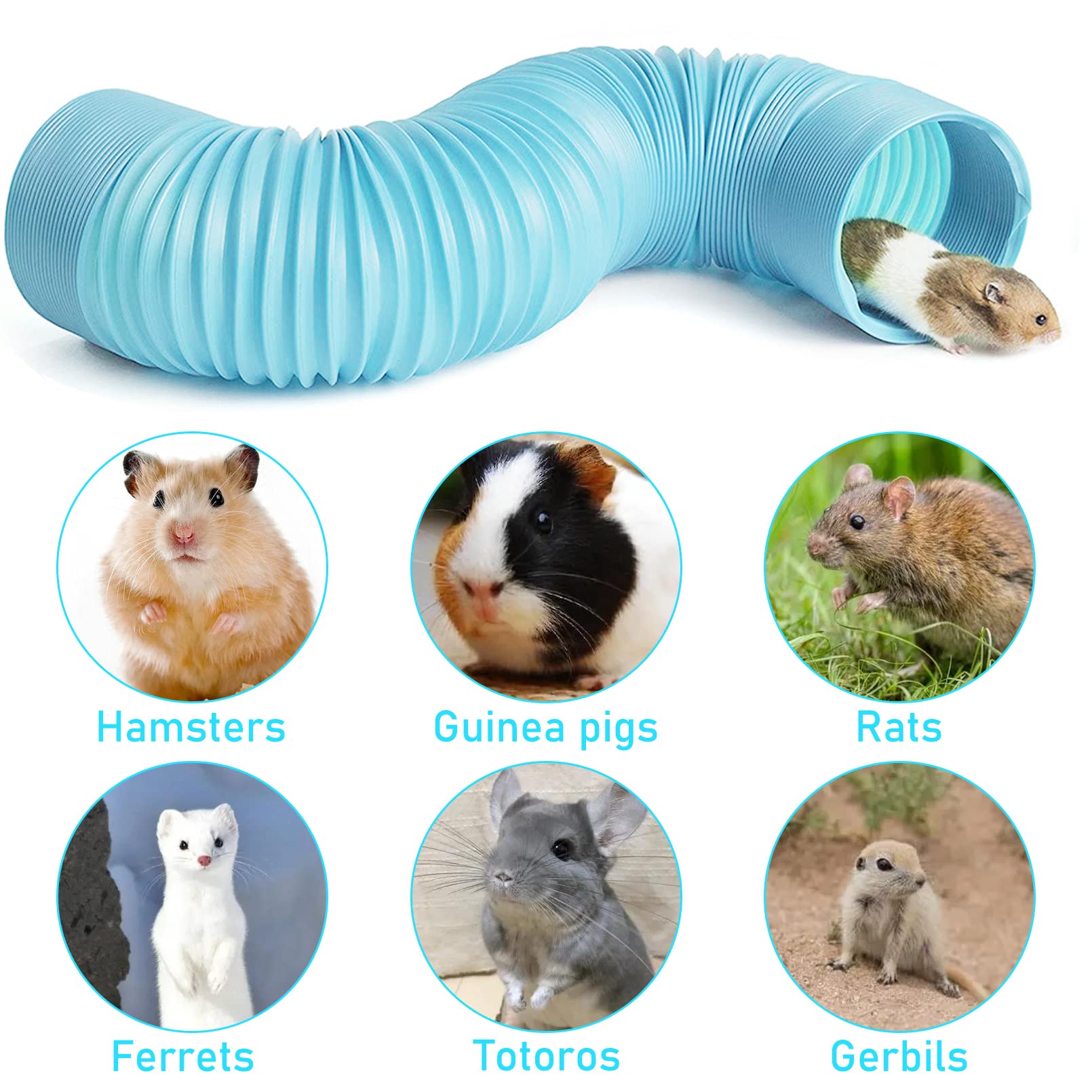 Pinvnby Hamster Fun Tunnels,Guinea Pigs Plastic Tube,Hamsters Foldable Exercising Training Hideout Tunnel 12 Pcs Small Animals Toys For Mouse Gerbils Rats Mice Ferrets(Blue)