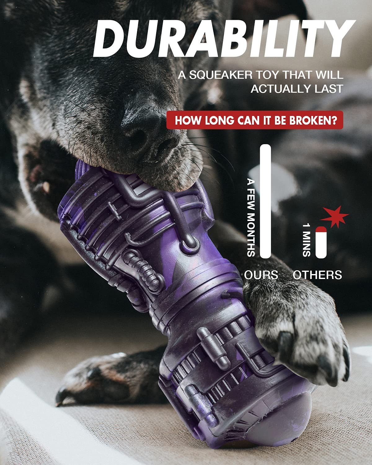 Fifthquarter Squeaky Dog Toys: Almost Indestructible Dog Toys For Aggressive Chewers Natural Rubber Tough And Durable Puppy Chew
