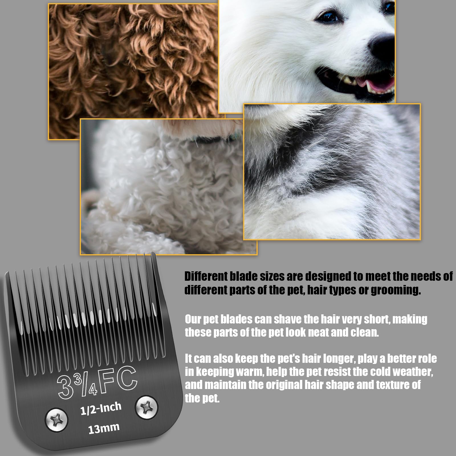 Yaziyir 3 Pack 3-3/4Fc Detachable Dog Grooming Steel Blades,Compatible With Andis,Oster A5,Wahl Km-10 Series,Cut Length 1/2'' 13