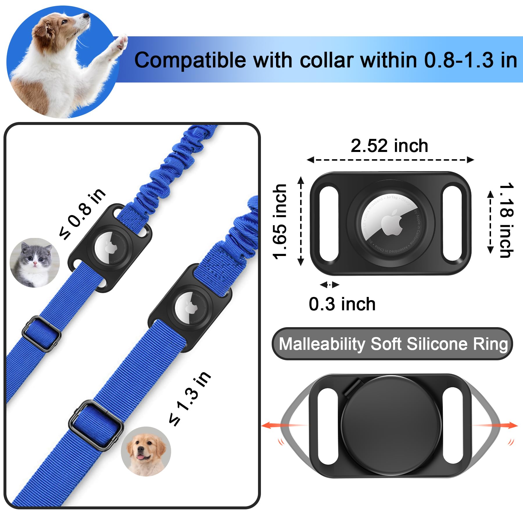 Dog Airtag Holder, Waterproof Airtag Holder For Dog Collar, Fit Most Of Collar Widths, Silicone Full Body Covered Anti-Lost Prot