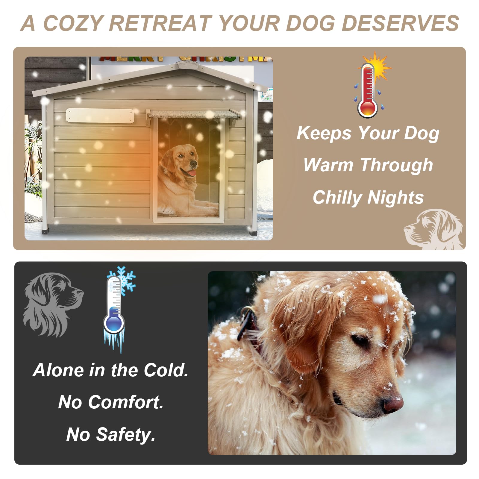 Outdoor Dog House with Chew-Proof Iron Frame, Wooden Dog Kennel Weatherproof,Removable Floor, Adjustable Vent Window, Easy Assem