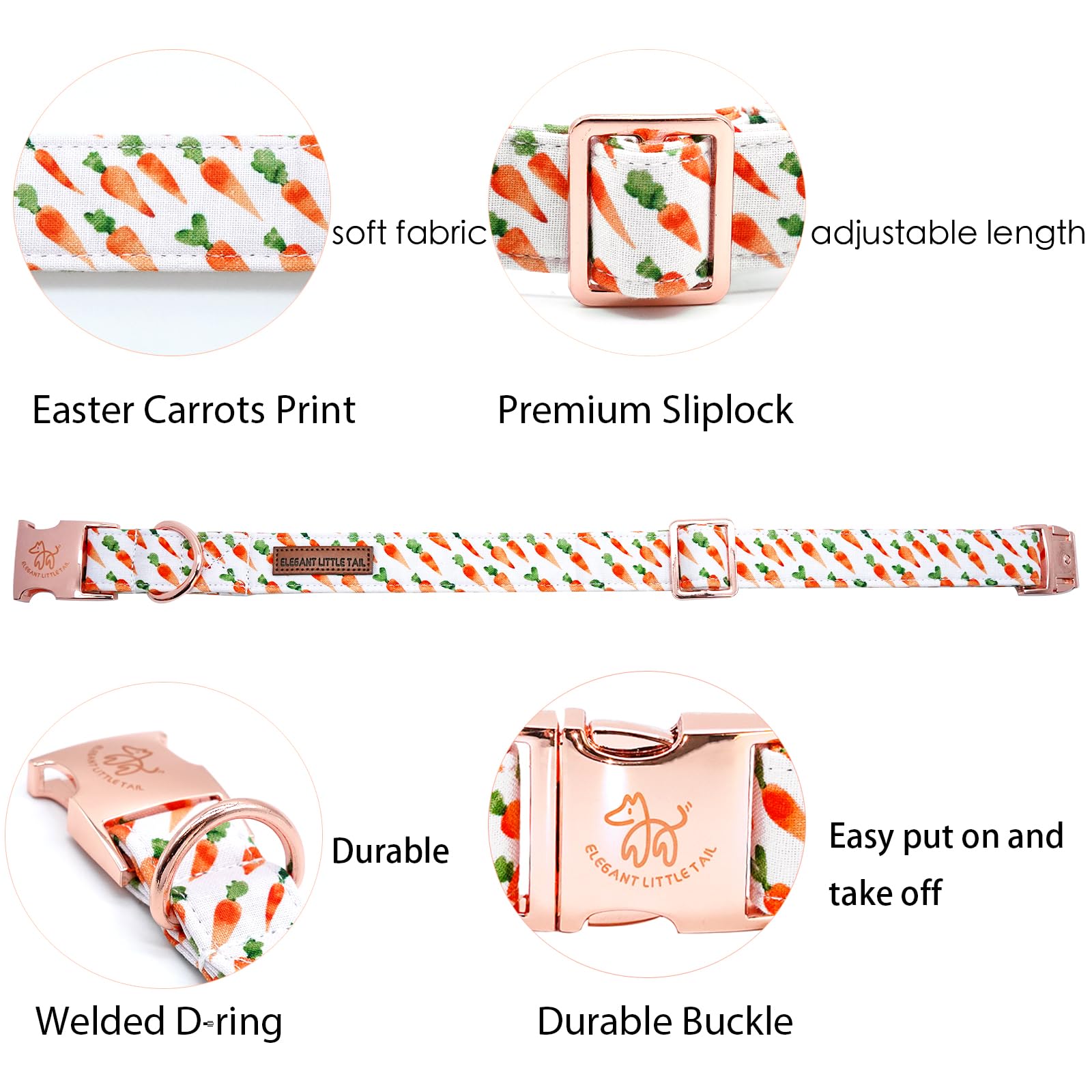 Elegant Little Tail Orange Carrot Print Puppy Dog Collar, S Size, Cotton Material, Unique Design, Durable, Superior Details, Per