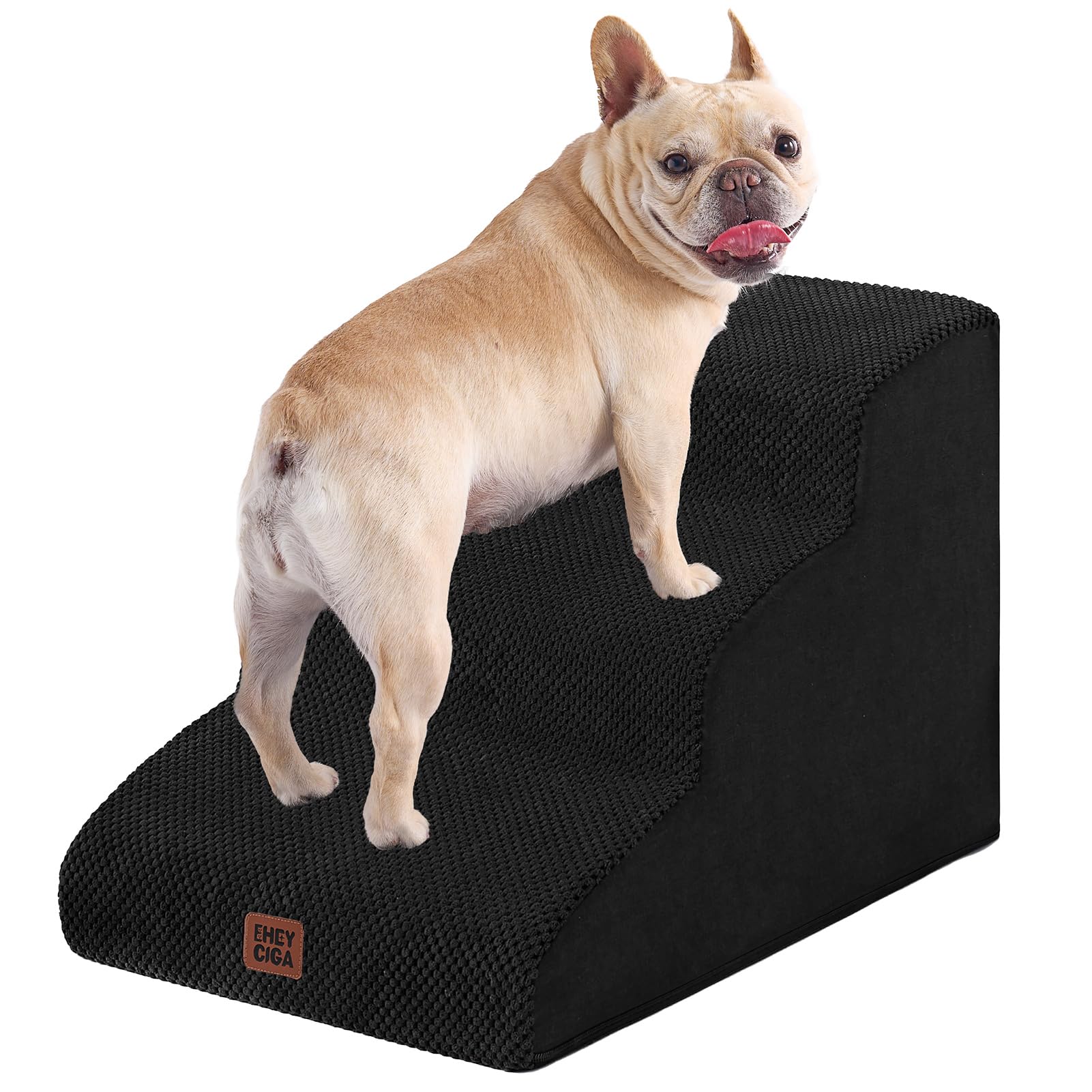 Eheyciga Curved Dog Stairs Ramp For Small Dogs 15.7' H, 3-Step Dog Steps For Couch Sofa And Chair, Pet Stairs For Cats, Non-Slip Balanced Pet Steps Indoor, Black