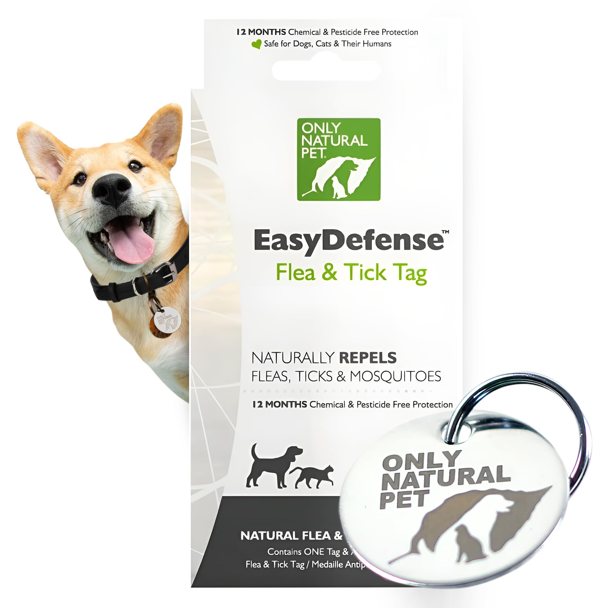 Only Natural Pet Easy Defense Tag - Natural Collar Attachment For Dogs & Cats - Lightweight, Water-Resistant Design For Year-Rou