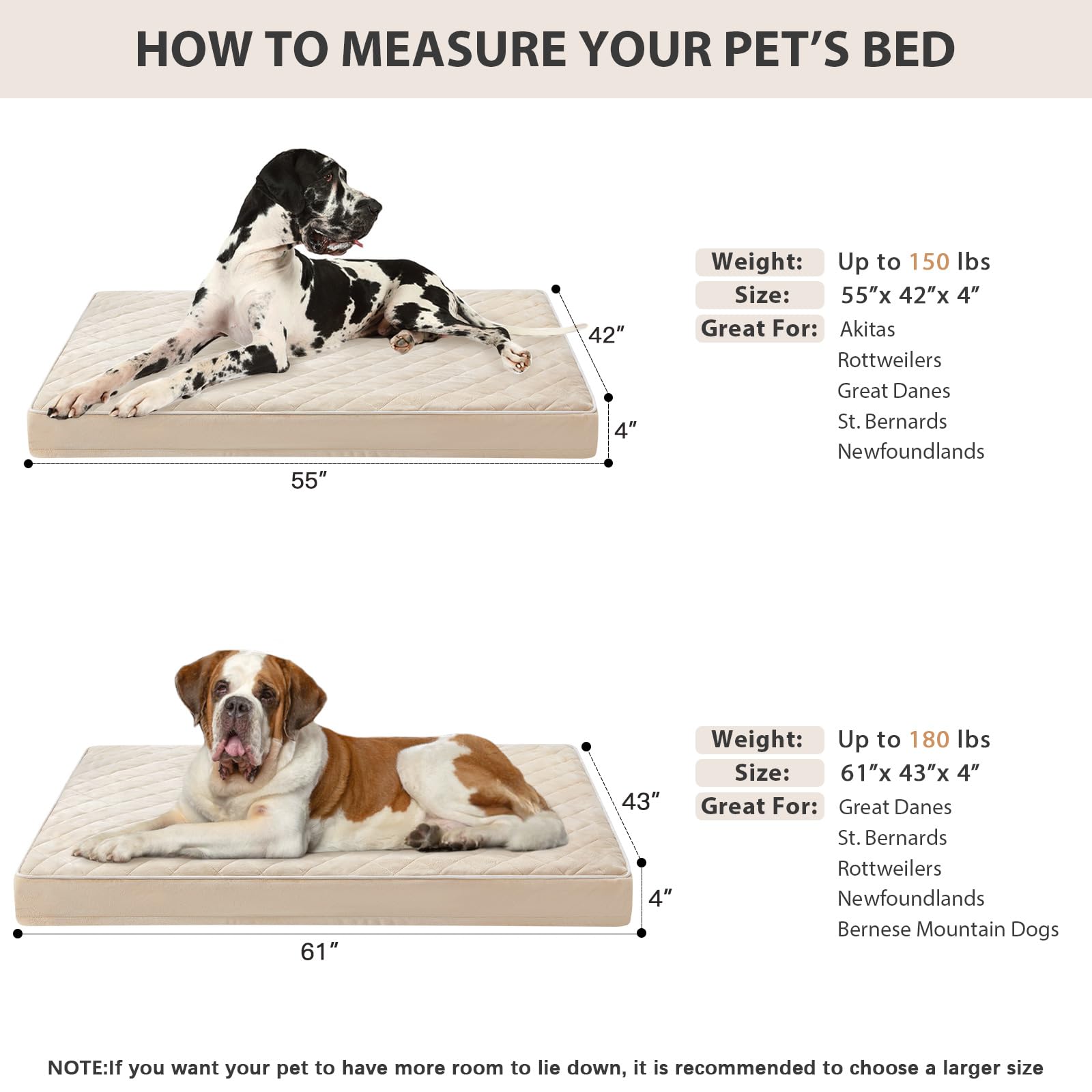 WNPETHOME Orthopedic Giant Dog Beds Large Sized Dog, Waterproof Extra Large Dogs Bed with Removable Washable Cover, Multi-Needle