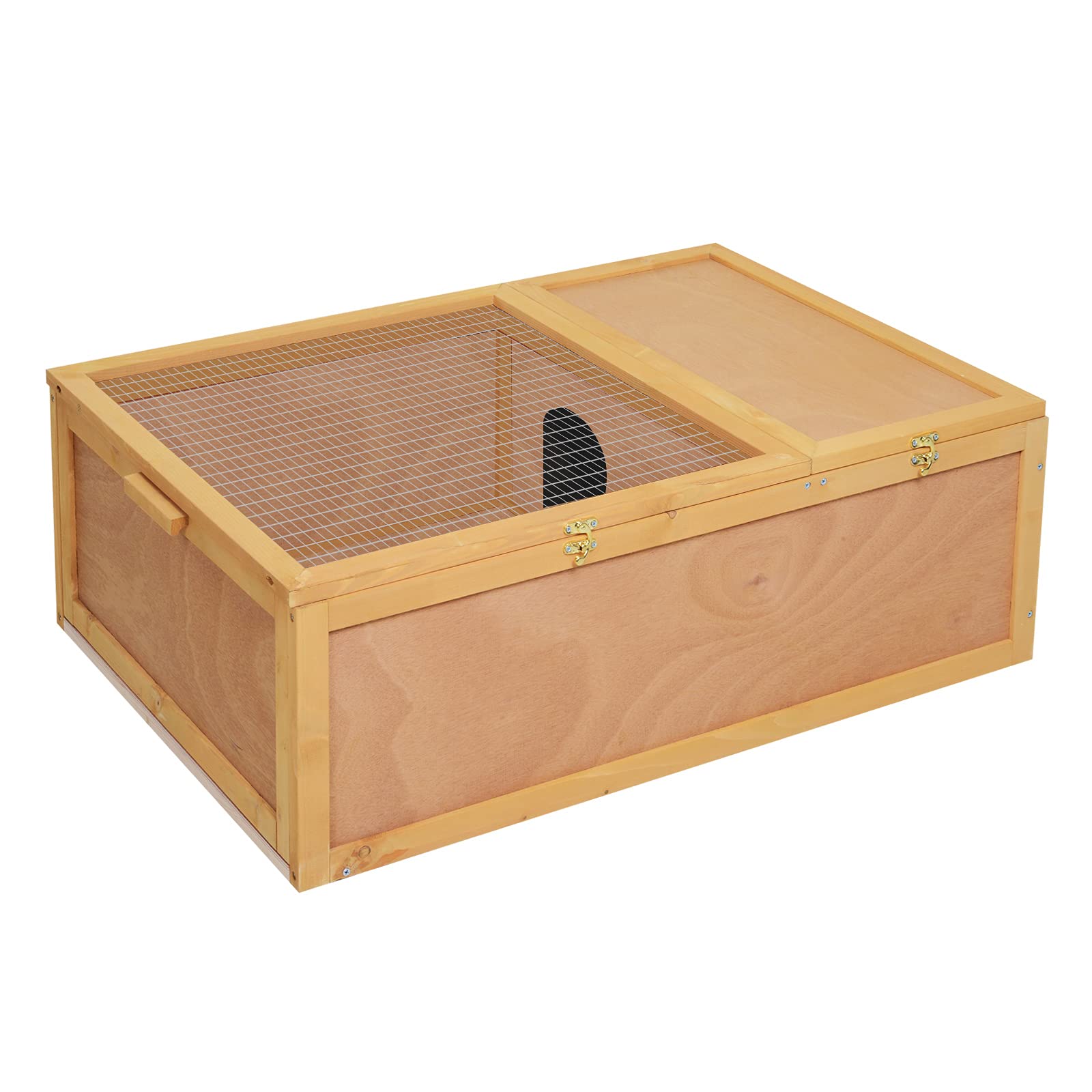 PawHut 94 cm Wooden Tortoise House Turtle Terrarium/Small Reptile Enclosure with Two Room Design, Natural