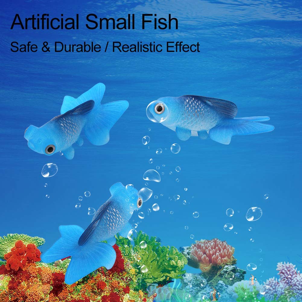 Pssopp Aquarium Fake Fish Decoration, Artificial Blue Goldfish Betta Fish Decoration Silicone Swimming Gold Fish Small Lifelike Fake Fish Funny Fish Ornaments
