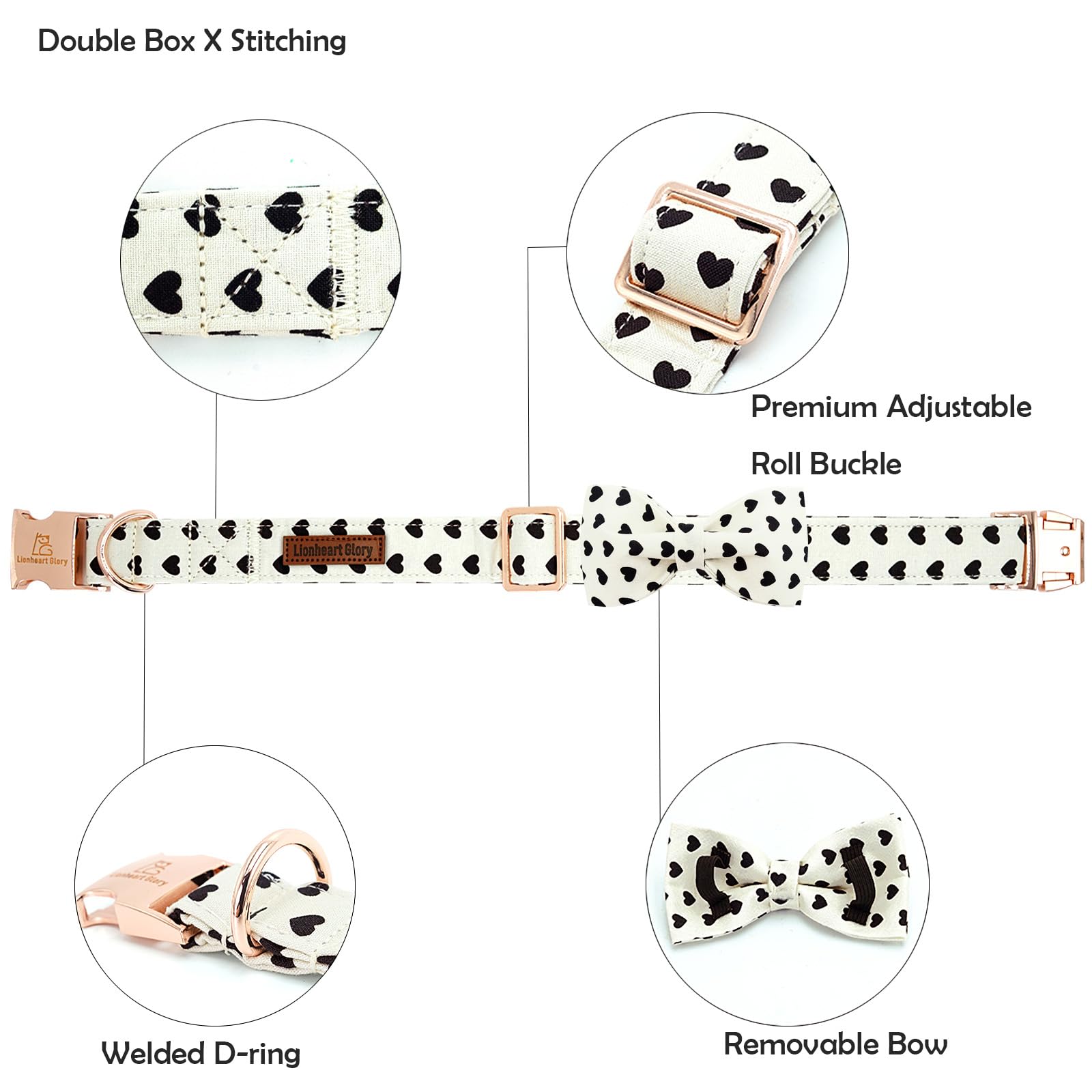 Lionheart Glory Dog Bow Collar Valentine'S Day Dog Collar For Medium Dogs Hearts Print Dog Collar With Bowtie Spring Dog Collars
