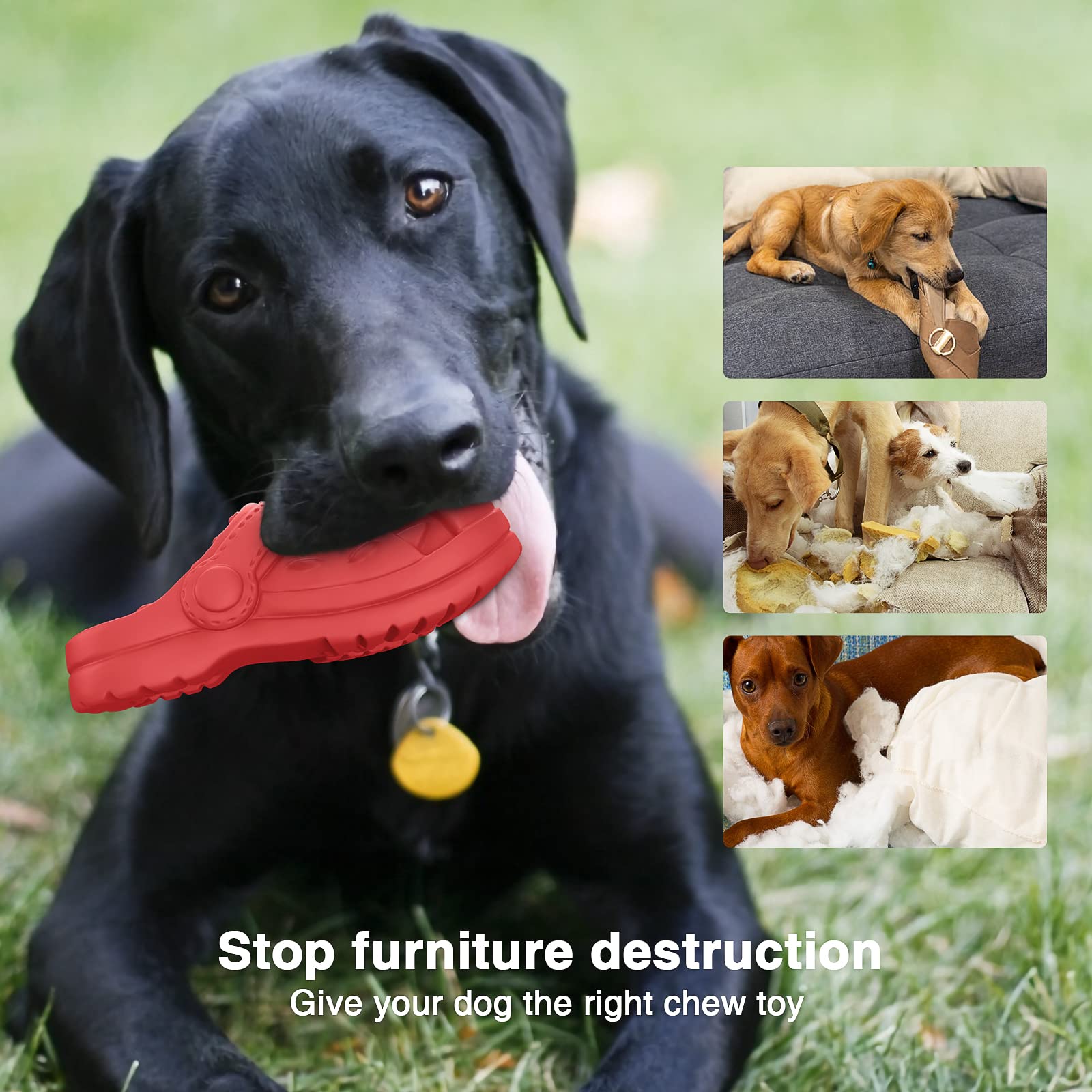 Izetianzhe Indestructible Squeaky Dog Toys For Aggressive Chewers - Tough Heavy Duty Dog Toys (Slipper-Red)