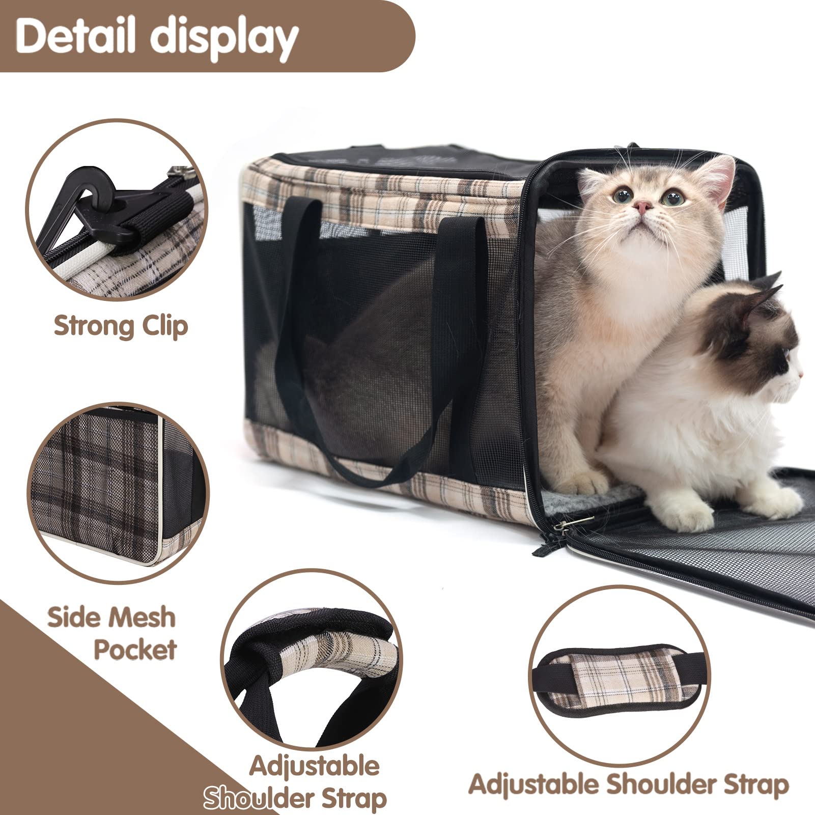 Expawlorer Cat Carrier Large, Soft-Sided Pet Carrier For Cat,Top Load Cat Travel Carriers For Medium Cats Under 25, Airline Appr
