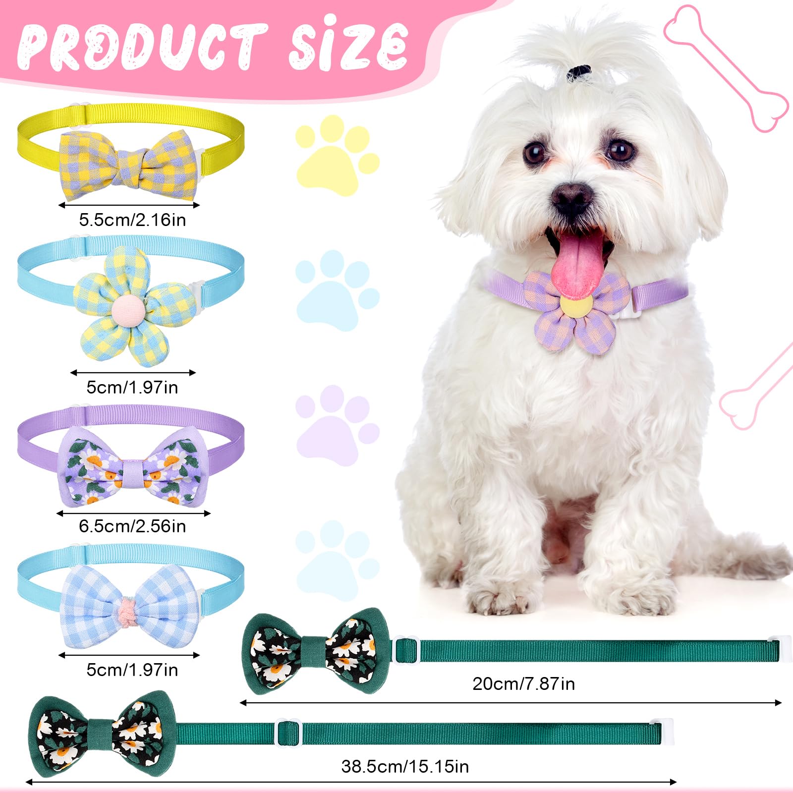 Saintrygo 22 Pack Dog Bow Tie Collar - Adjustable Bowtie, Flower Neck Tie For Medium Small Dog Cat Puppy(Fresh)