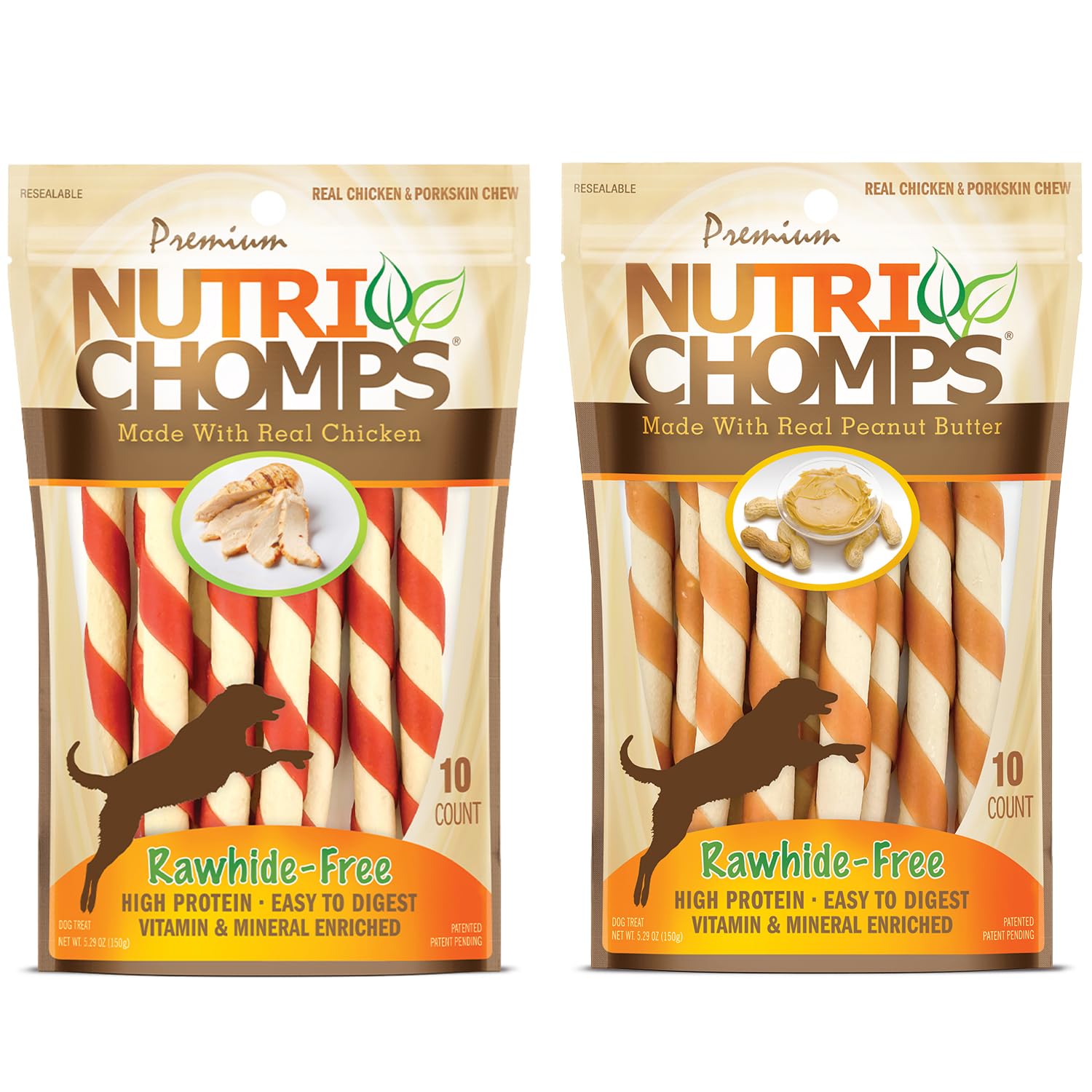NutriChomps Dog Chews 5-inch Twists, Easy to Digest, Rawhide-Free Dog Treats, Real Peanut Butter Flavor & Real Chicken Flavor (N
