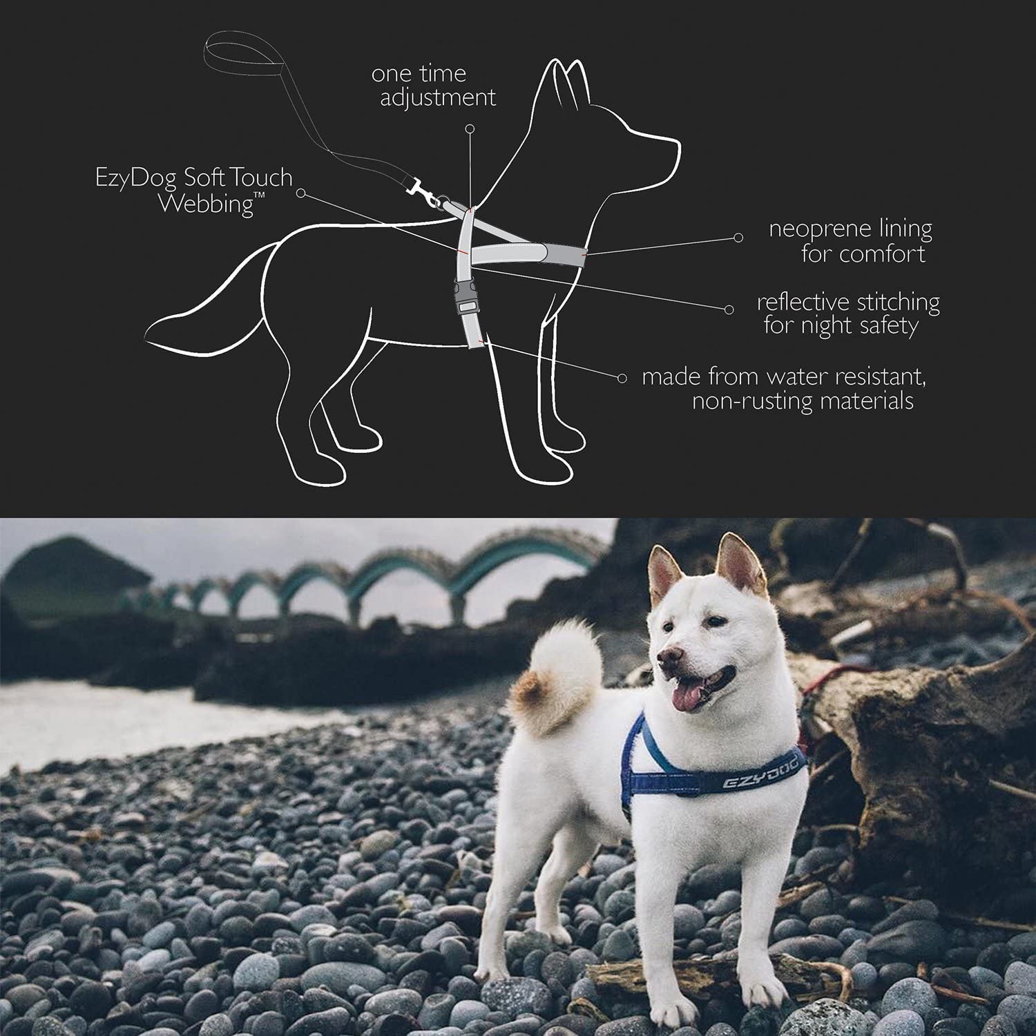 Ezydog Premium Quick Fit Adjustable No-Pull Dog Harness Vest With Reflective Stitching - Perfect For Training, Walking, And Control - Padded For Comfort (X-Large, Blue)