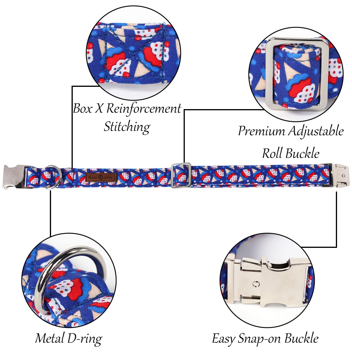 Lionet Paws Design Dogs Collar Cute Adjustable 4Th Of July Dog Collars For Boy Male Small Medium Dogs With Sundae Xs