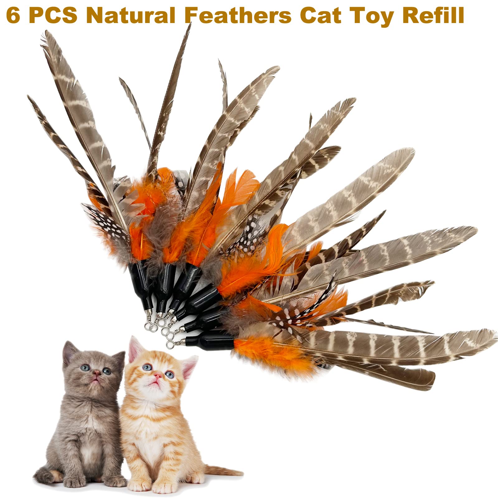 Tienailing Cat Feather Toys Refills, 6 Pieces Handmade Da Bird Feathers Refill, Cat Wand Replacement Feather For Indoor Cats (B)