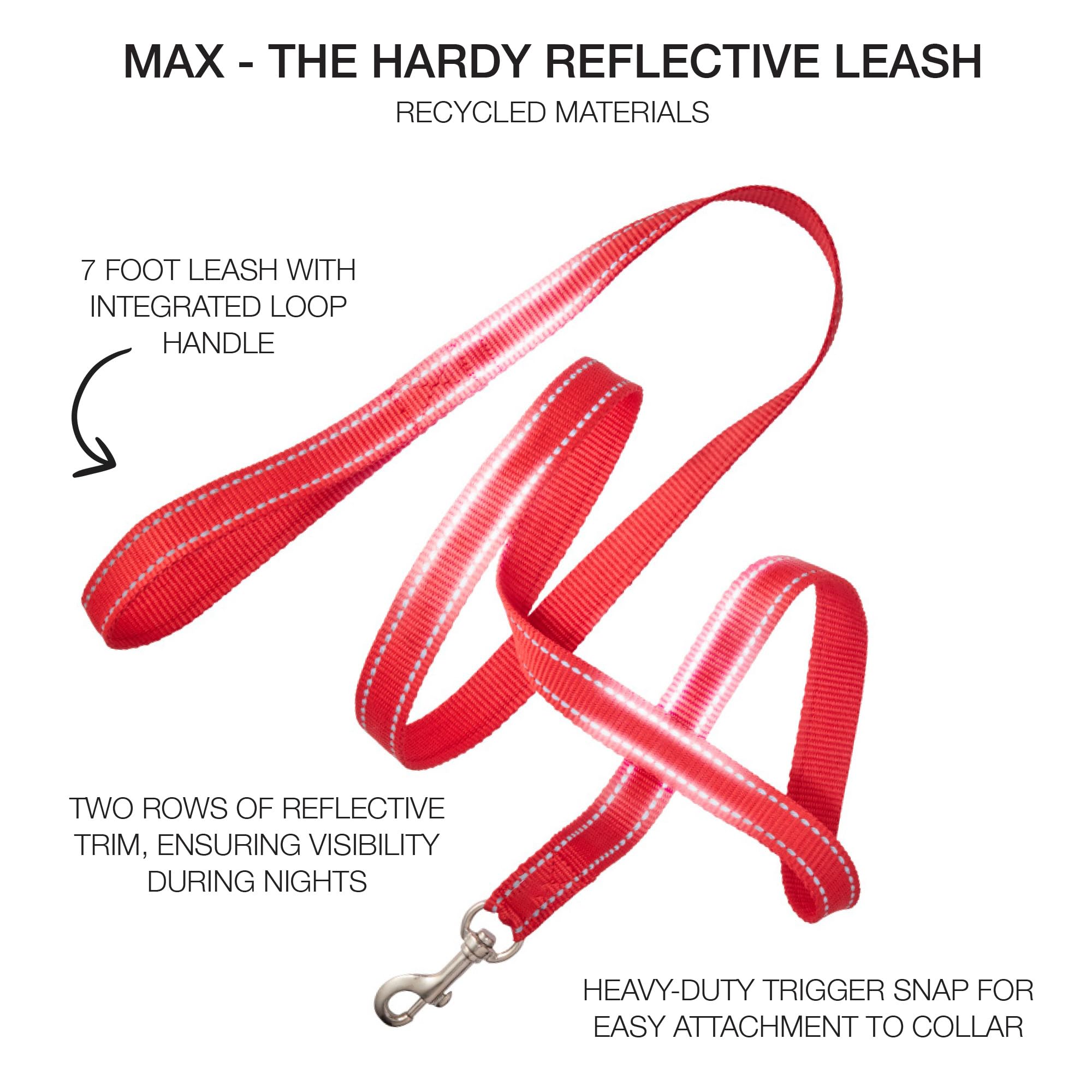 Pet Passion Reflective Durable Dog Leash 7 Ft. For All Pet Breeds, Red, One Size