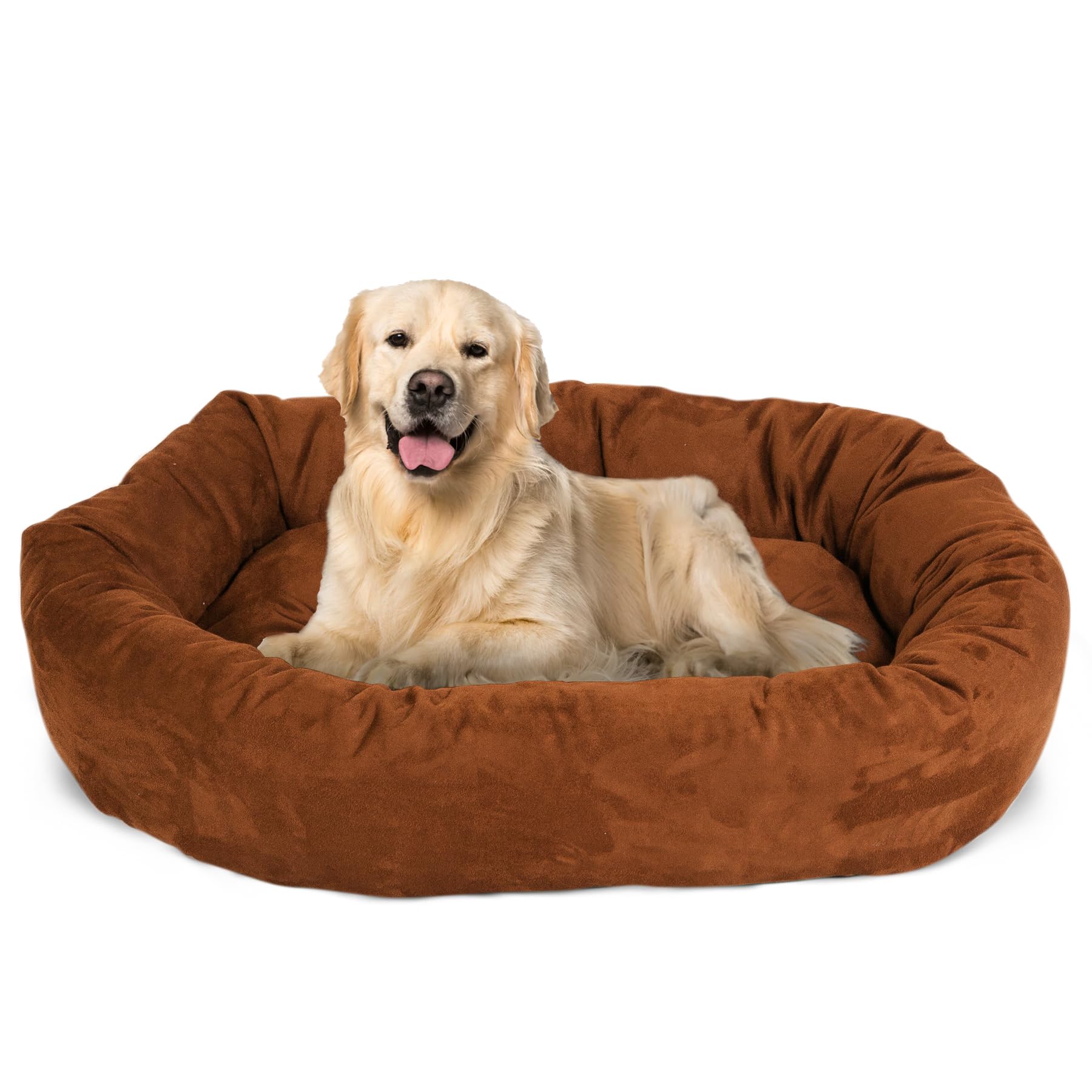 Majestic Pet 40 Inch Suede Calming Dog Bed Washable – Cozy Soft Round Dog Bed With Spine Support For Dogs To Rest Their Head - Fluffy Donut Dog Bed 40X29X9 (Inch) - Round Pet Bed Large – Rust