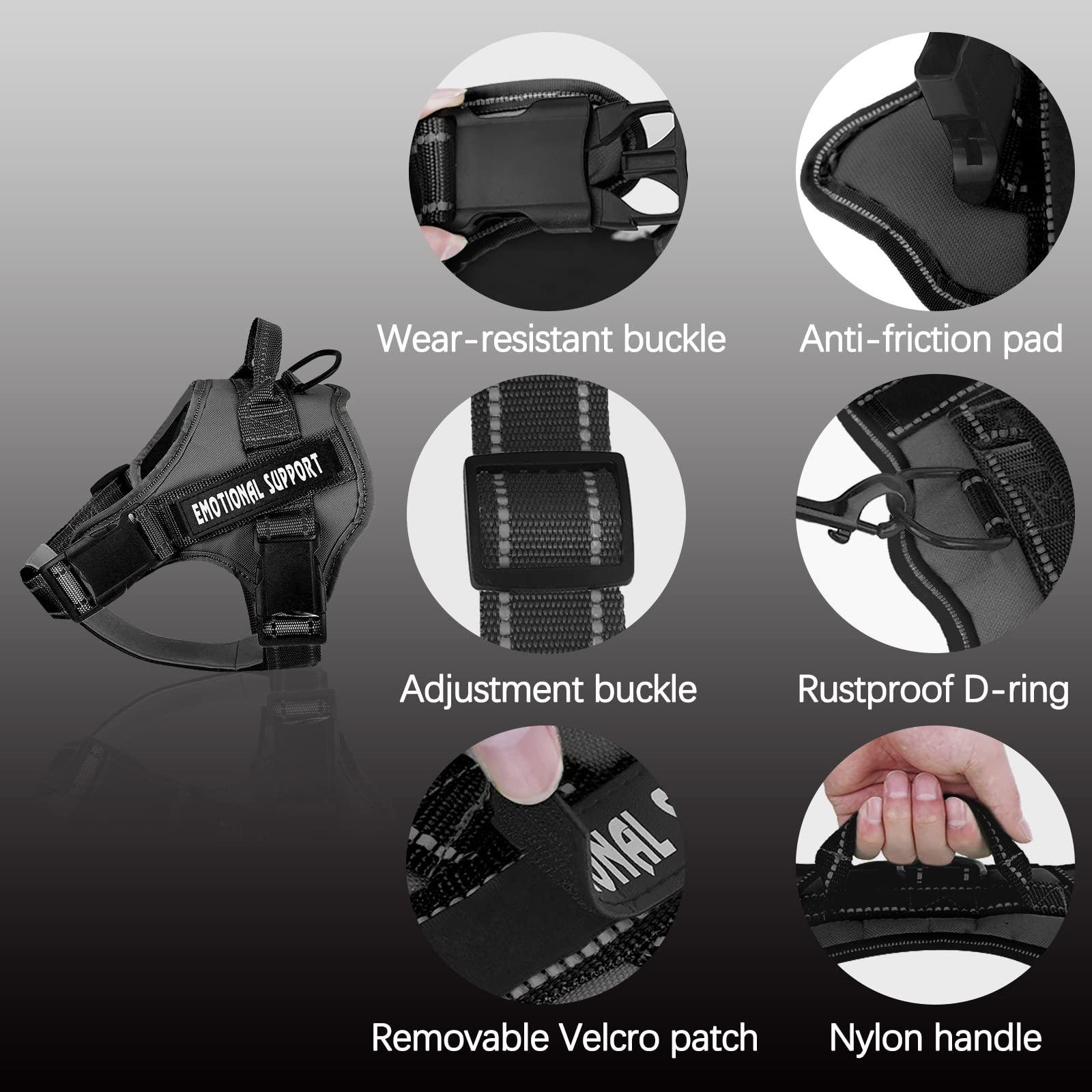 voopet Service Dog Harness,Emotional Support Pet Vest Harness,Reflective Breathable and Adjustable No-Pull ESA Dog Harness for S