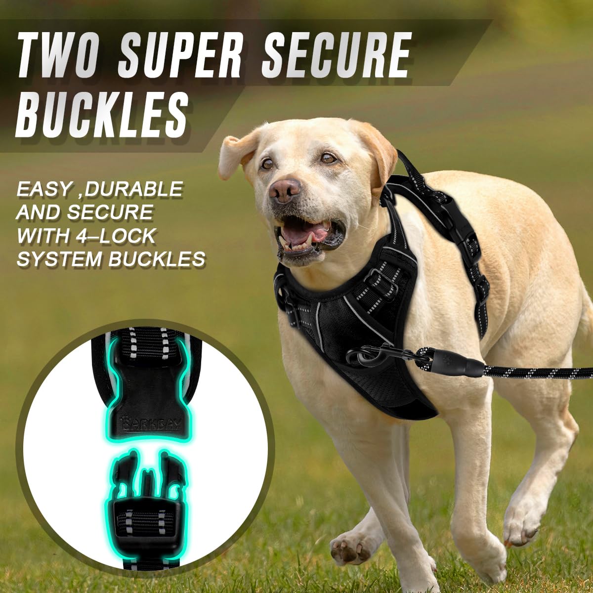 BARKBAY No Pull Dog Harness - Heavy Duty, Reflective, Large Size (Chest: 27-32"), Black, Model 43396-219783
