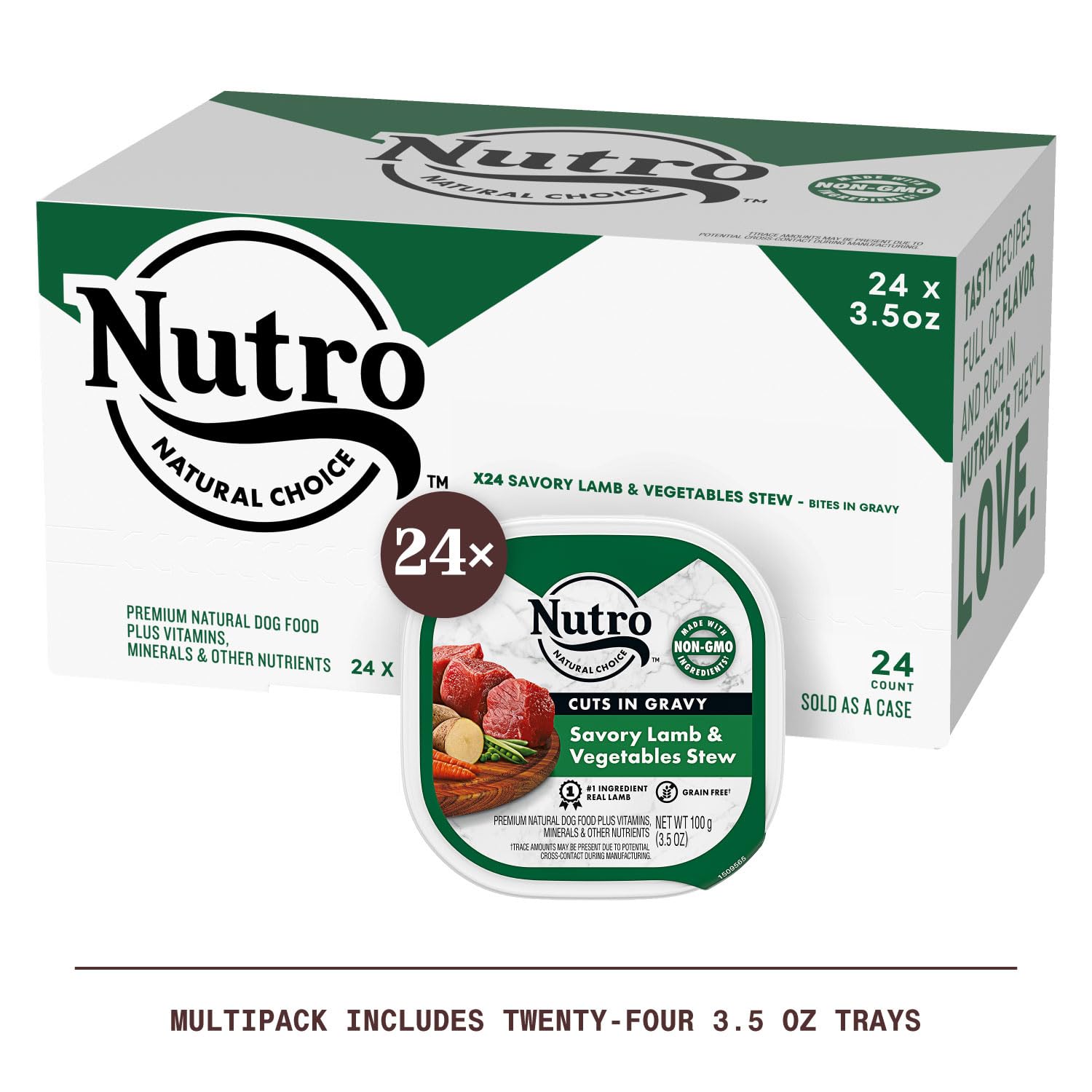 Nutro Adult Natural Grain Free Wet Dog Food Cuts in Gravy Savory Lamb & Vegetables Stew Recipe, 3.5 oz. Trays (24 Count, Pack of