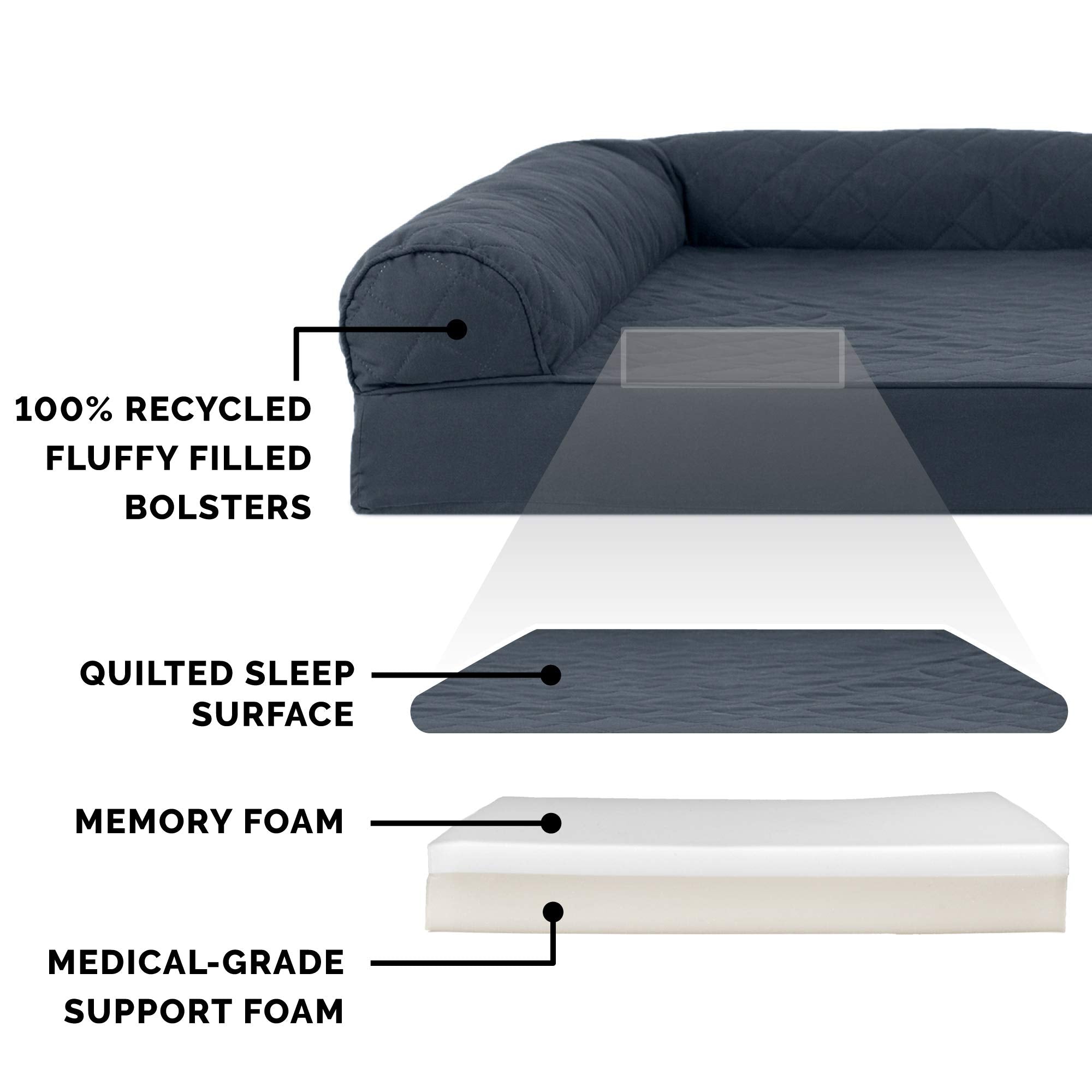Furhaven Memory Foam Dog Bed for Large/Medium Dogs w/ Removable Bolsters & Washable Cover, For Dogs Up to 55 lbs - Quilted Sofa
