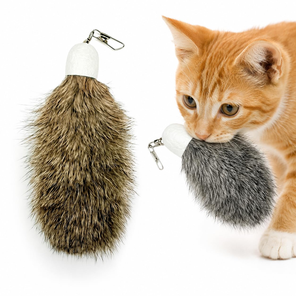 ZAYLUMO 2 Pack Natural Rabbit Fur Cat Toy Refills - Silent Interactive Cat Toys for Indoor Cats, Handmade Replacement Heads with