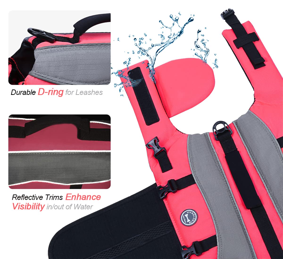 Vivaglory Dog Life Jacket With Removable Front Float, Life Vest With Reflective Trims & Extra Padding For Swimming & Boating, Br