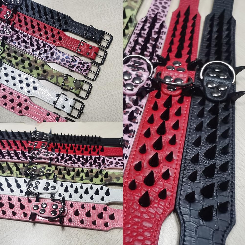 Spiked Dog Collar, Sharp Spike Studded Anti-Bite Protect Pets Neck Adjustable For Medium Large Breed Dogs As Mastiff Pitbull Pug