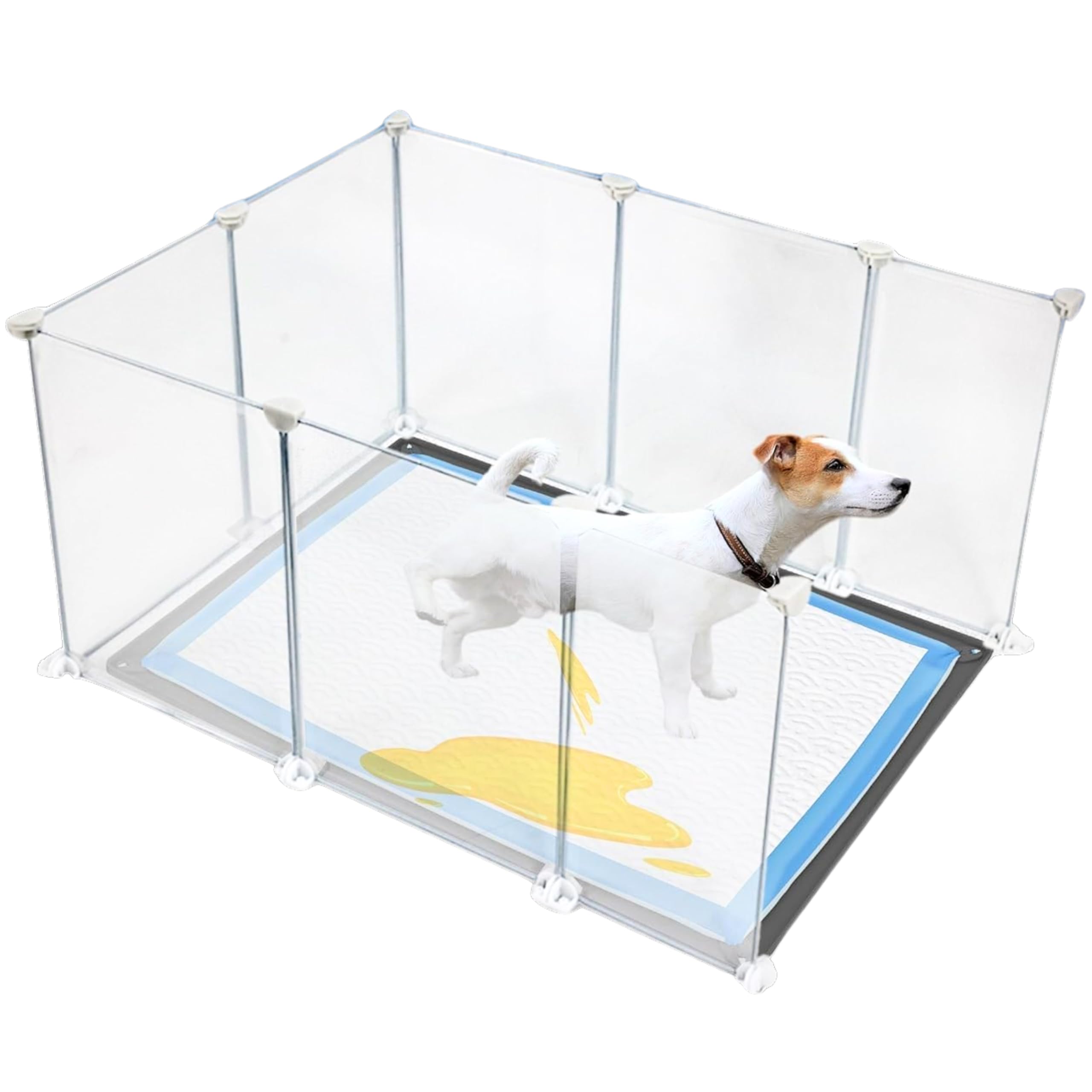 Tidyfriend Litter Box Splash Guard 32 X 24 Inches, Dog Litter Box Shield Guard, Easy To Clean Indoor Dog Fence (White Fence Only