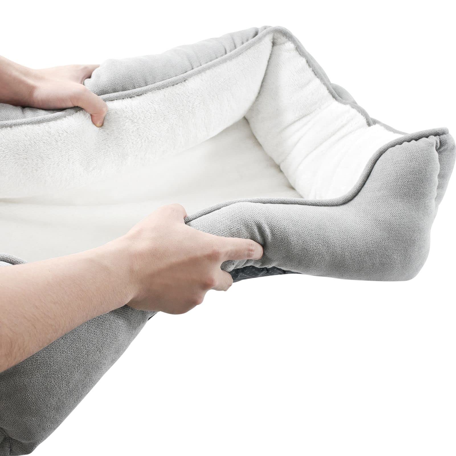 Long Rich Rectangle Bolster Pet Bed, Dog Bed Medium Size, Gray With, 25X21X8 Inch (Pack Of 1) (Hct-Rec-005)