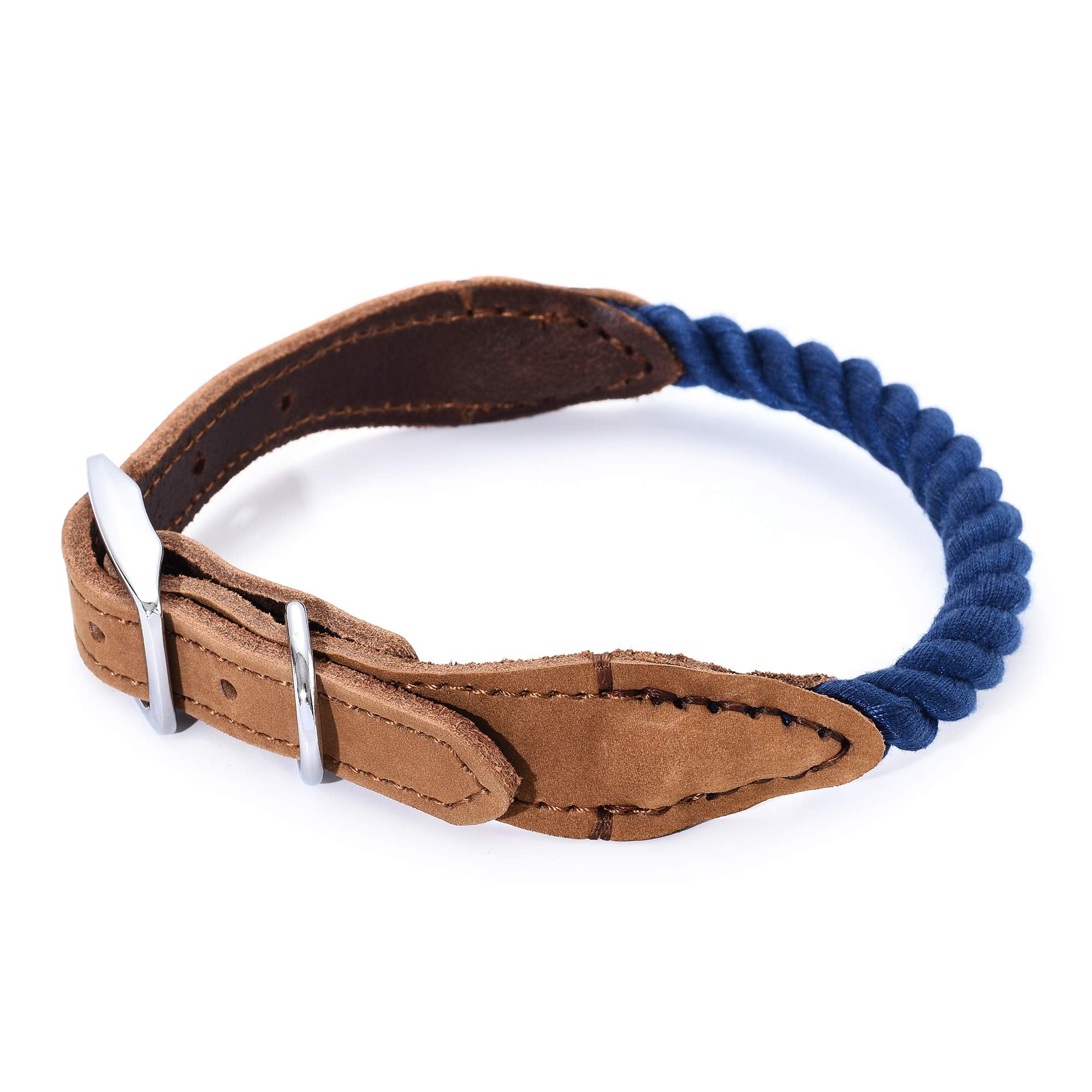 Mile High Life Rope Dog Collar | Durable Braided Cotton Rope Collars | Genuine Leather Dog Collar W Metal Pin Buckle | Classic P