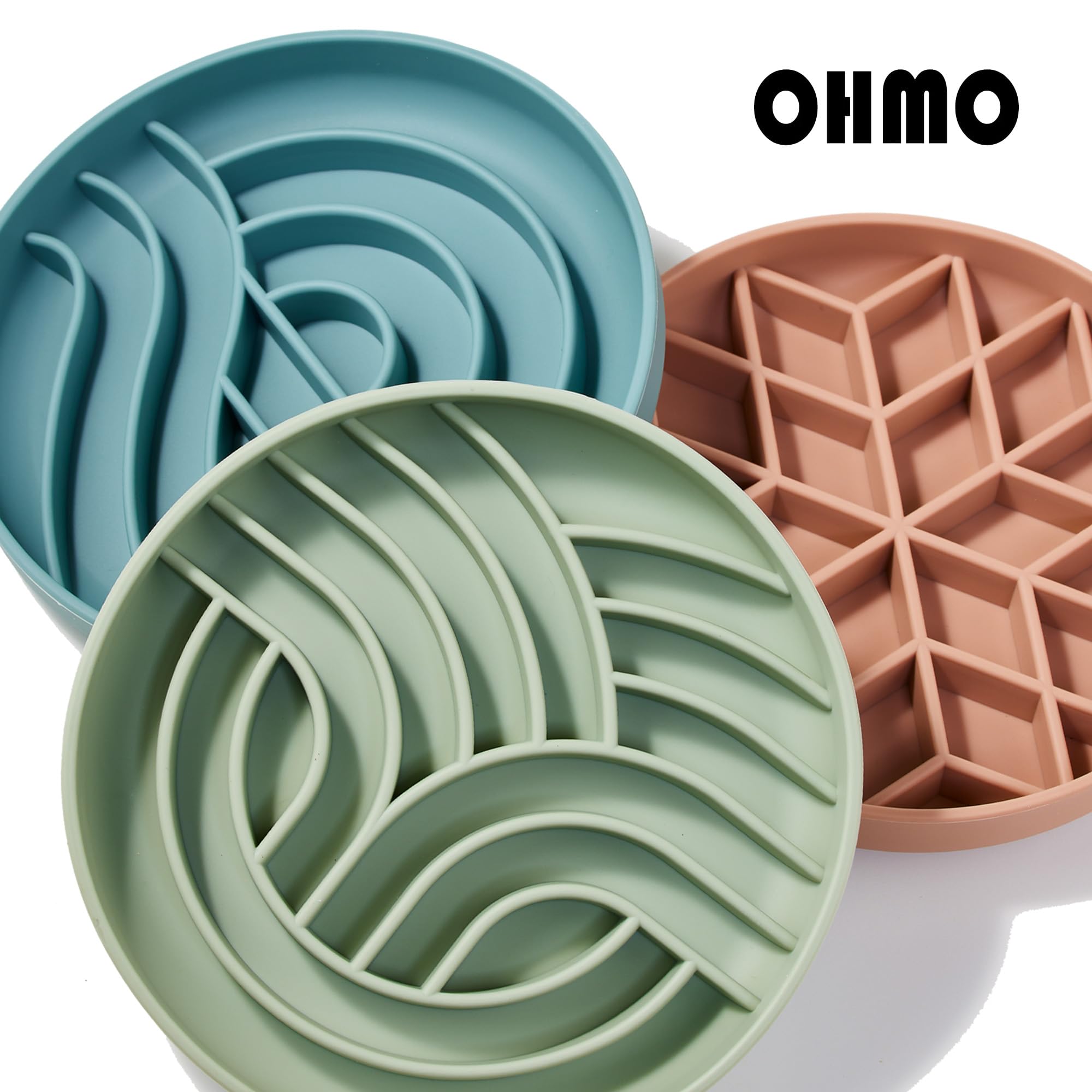 OHMO Slow Feeder Dog& Cat Bowl, Silicone Puppy Cat Food Bowl with Anti-Slip Suction Cup Slow Down Small Dogs Eating, Anti Chokin