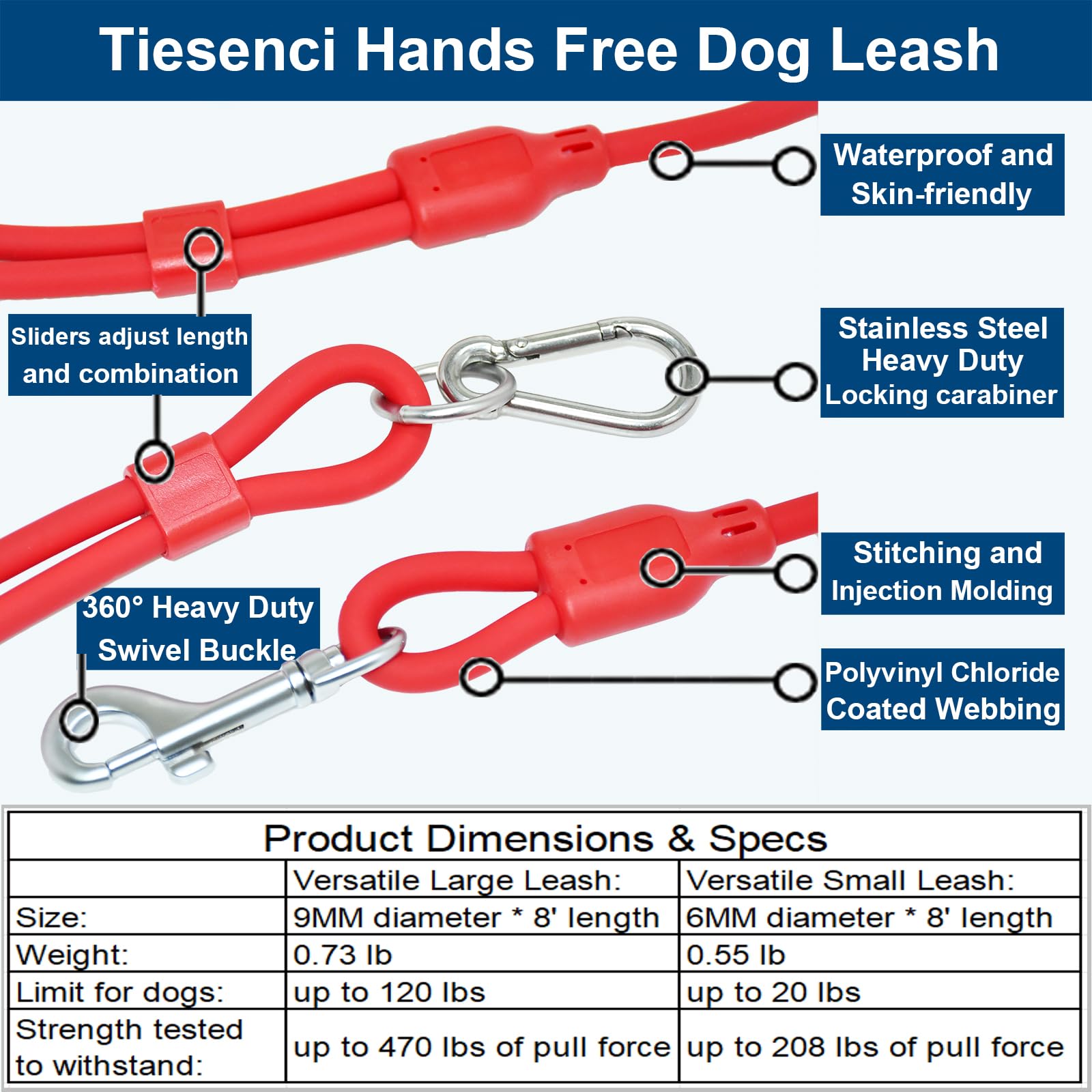 Tiesenci Hands Free Dog Leash Crossbody & Waist Leash For Dog Walking, 9-In-1 Waterproof Adjustable Puppy Collar And Pet Set No