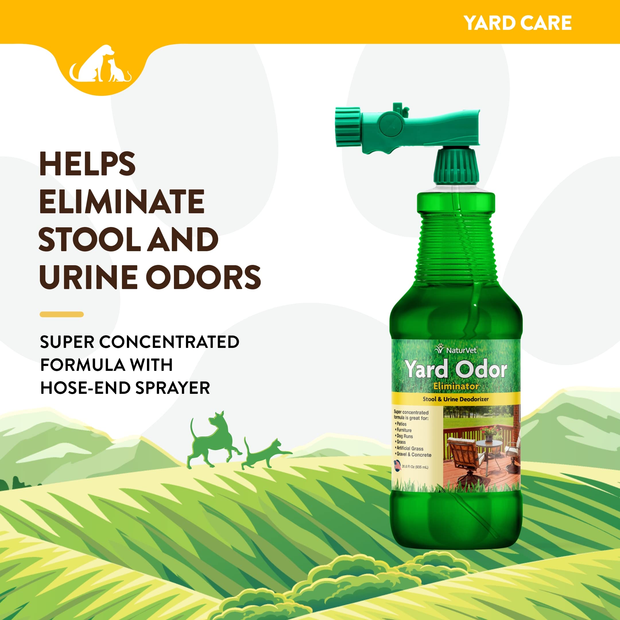 Naturvet - Yard Odor Eliminator - Eliminate Stool And Urine Odors From Lawn And Yard - Designed For Use On Grass, Plants, Patios, Gravel, Concrete & More - 31.6 Oz Ready-To-Use With Nozzle