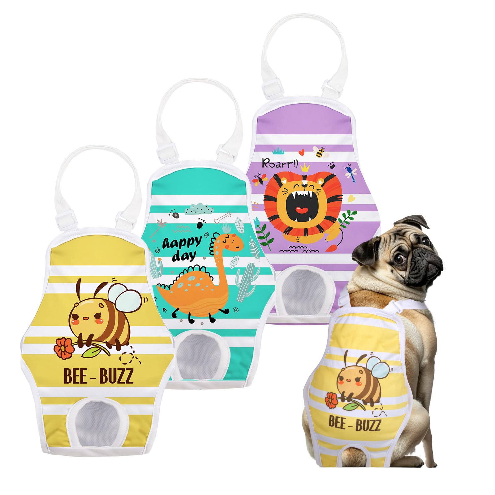 Jollywoods 3 Pack Washable Female Dog Diaper Onesie Sanitary Pantie With Adjustable Suspender, Reusable Fixed Diapers, Super Abs