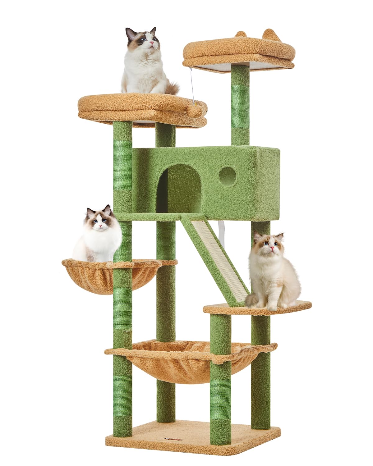 Taoqimiao Cactus Cat Tree, 57.5-Inch Cat Tower for Indoor Cats Large Adult, Extra Large Cat Condo, 8 Sisal Scratching Posts, Met