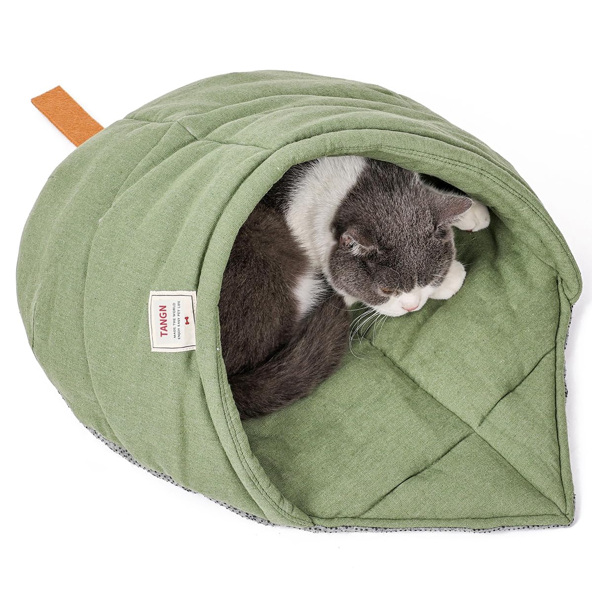 TANGN Cat Sleeping Bag,Linen Fabric Cat Bed Cave Leaf Nest Pet Cuddle Zone Covered Hide Hood Burrowing Cozy Soft Durable Washabl