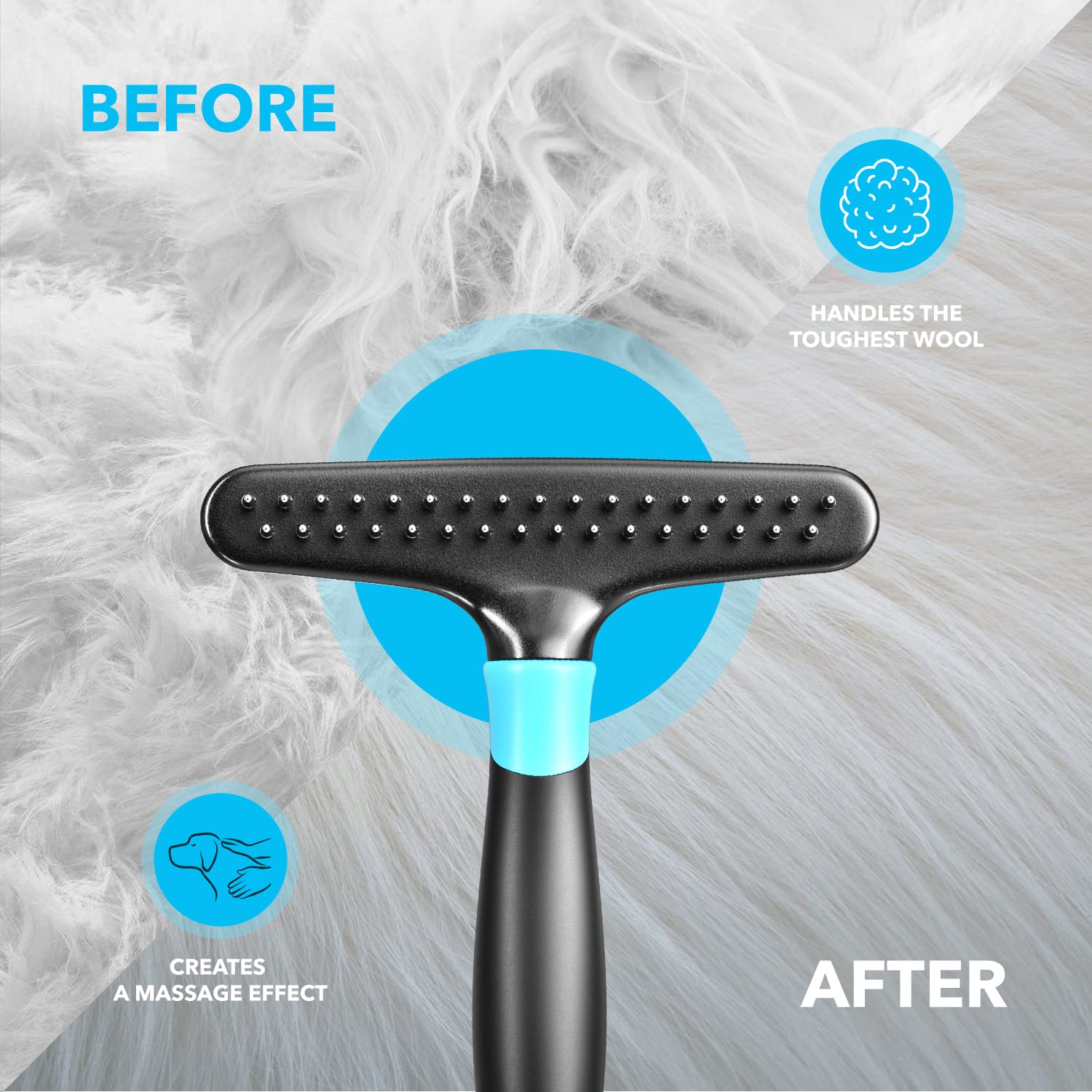 Dogi Deshedding Brush - Undercoat Rake For Dogs, Cats, Matted, Short, Long Hair Coats - Double Row Stainless Steel Pins - Reduce Shedding By 90% (Blue)