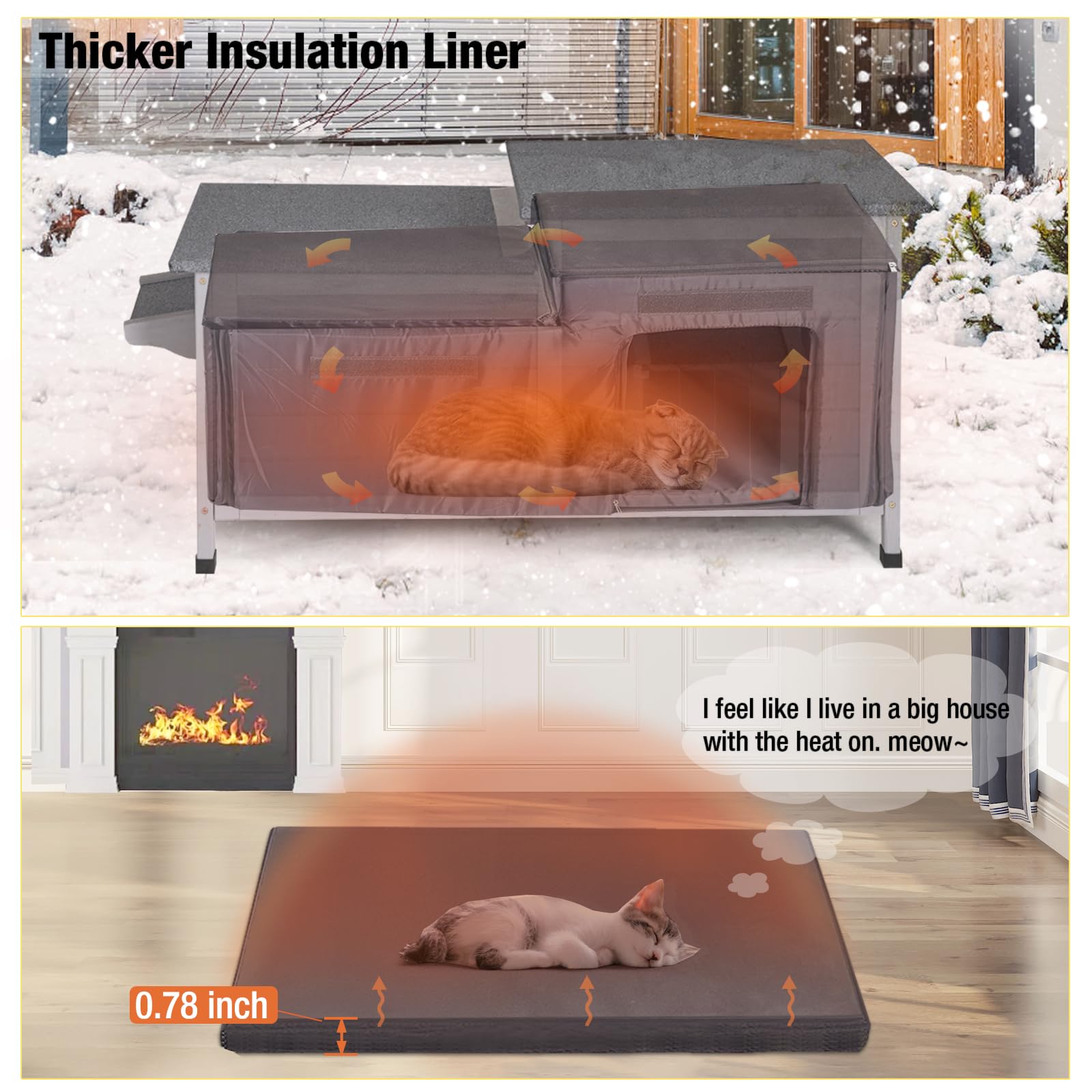 Aivituvin Outdoor Cat House Insulated Feral Cat Shelter Weatherproof For Winter Double Rooms