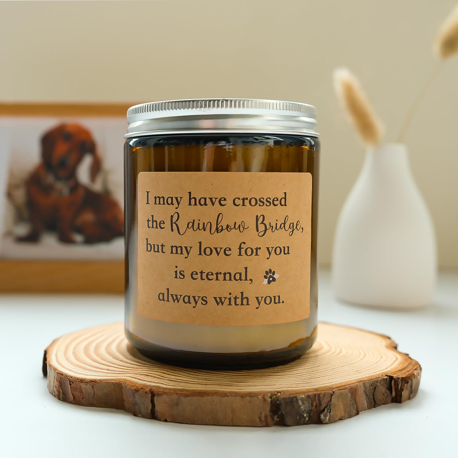Fufyukey Dog Memorial Gifts, Pet Loss Sympathy Candle, Rainbow Bridge Remembrance Gifts, Paw Print Pet Memorial For Dogs And Cat