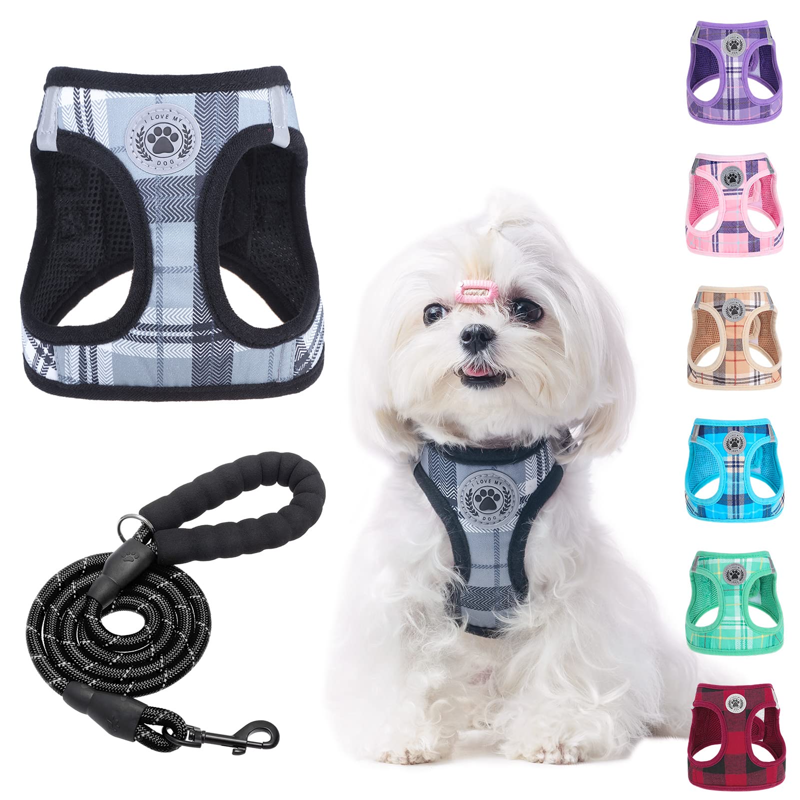 Beautyzoo Small Dog Harness And Leash Set,Step In No Choke No Pull Soft Mesh Dog Harnesses Reflective For Extra-Small Medium Pup