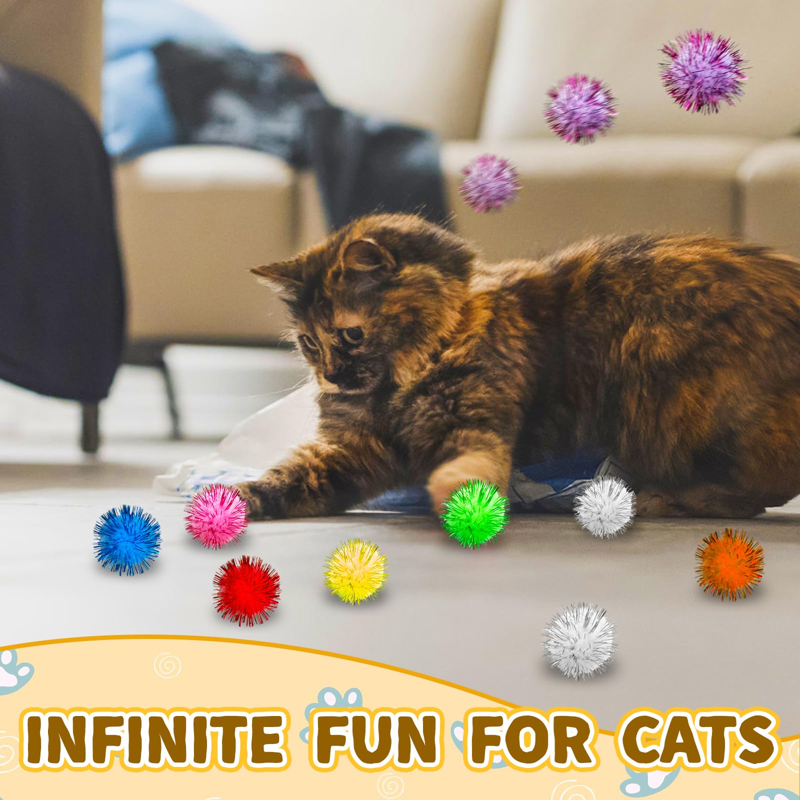 Eerrhhaq Cat Toy Balls With Launchers Set,2 Cat Toy Launchers & 100 Glitter Cat Pom Pom Balls,Cat Fetch Toy Interactive Cat Toy