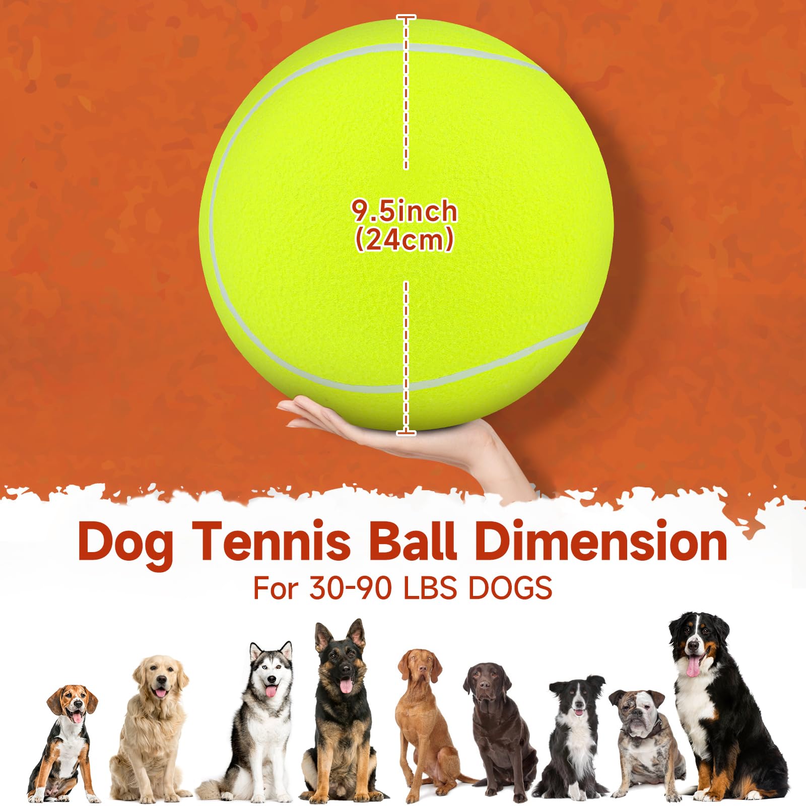 QDAN Giant Large Tennis Ball for Dogs: 9.5'' Big Balls for Dog for Outdoor Play, Big Tennis Ball Dogs Toy, Tennis Ball for Small