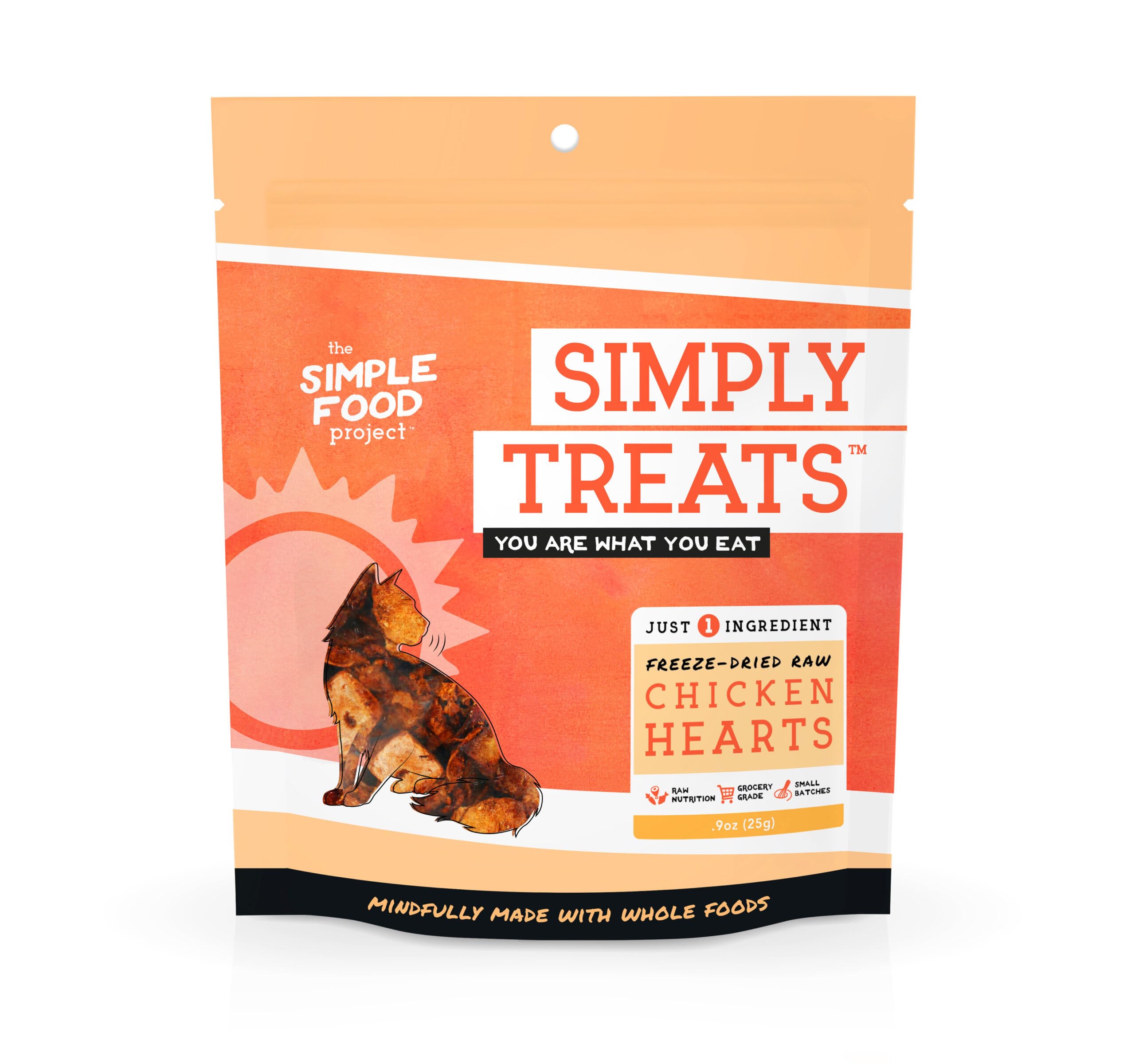 Simple Food Project The Freeze Dried Raw Cat Treats Grain Free, All Natural, with Just 1 Ingredient - Chicken Hearts